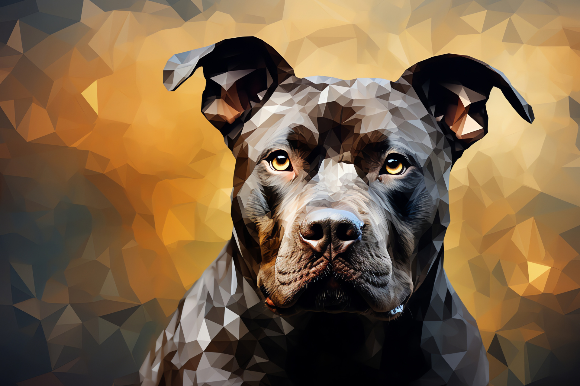 Juvenile Pitbull canine, Tiger-striped coat, Dark-light fur, Patterned setting, Canine abstraction, HD Desktop Wallpaper