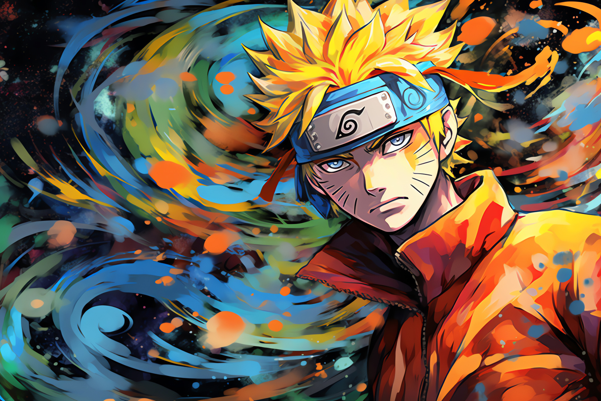 Anime protagonist, Naruto Uzumaki, Saturated hues backdrop, Yellow spiky hair, Konoha ninja, HD Desktop Wallpaper