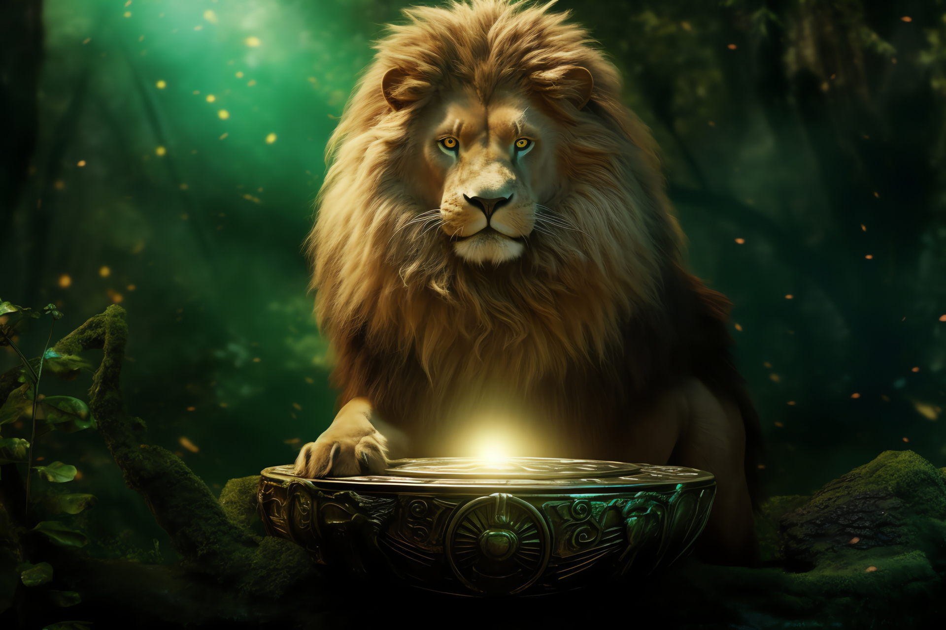 King Aslan, Iconic Narnia figure, Mythic altar, Royal fur, Cinematic magic, HD Desktop Image