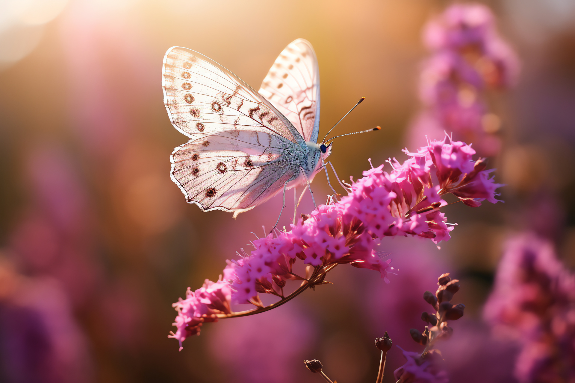 Pink Butterfly, flitting insect, meadow inhabitant, flora and fauna, diurnal activity, HD Desktop Image