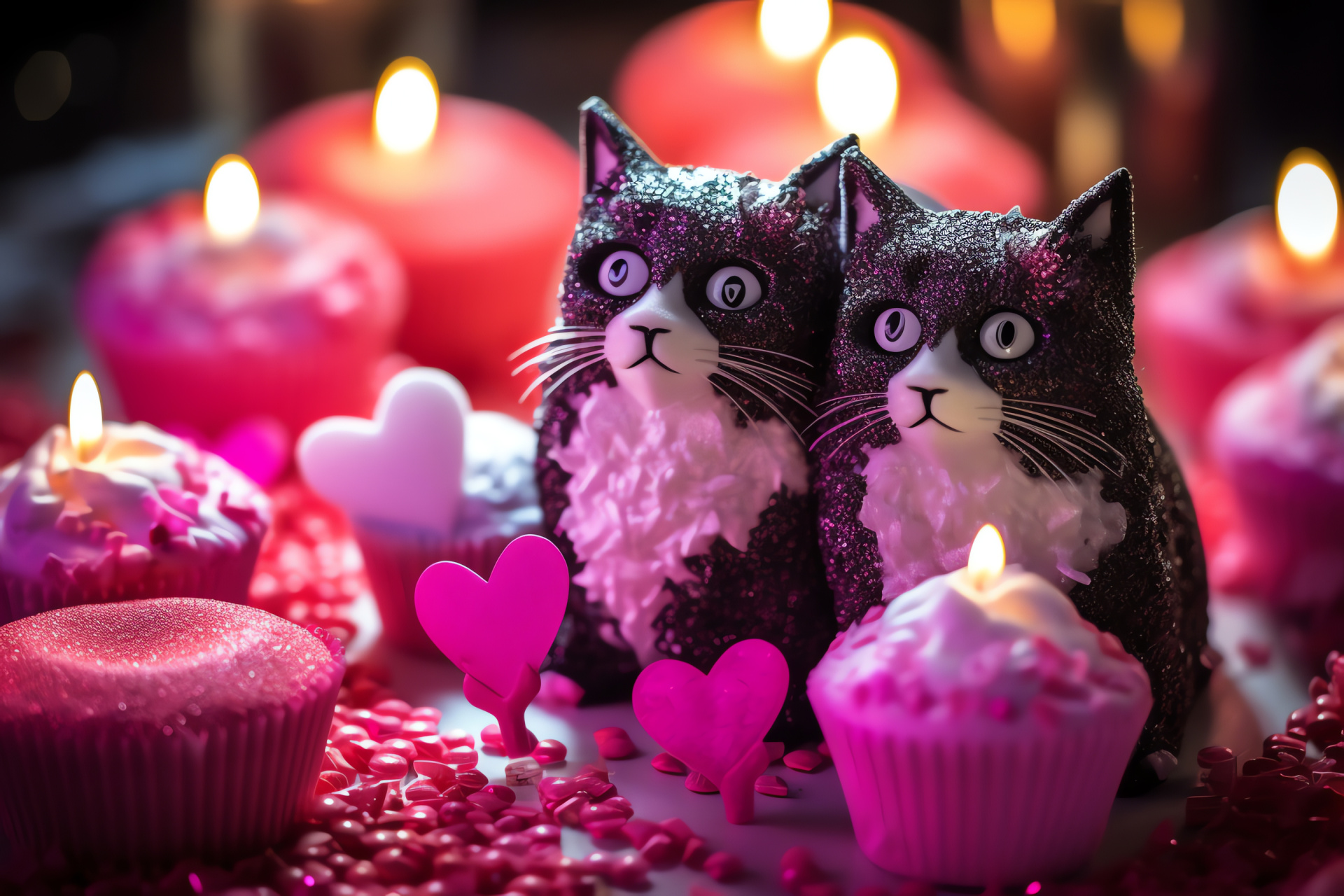 Valentine pussycats, Sweet confection, Creamy topping, Confectionary decorations, HD Desktop Wallpaper