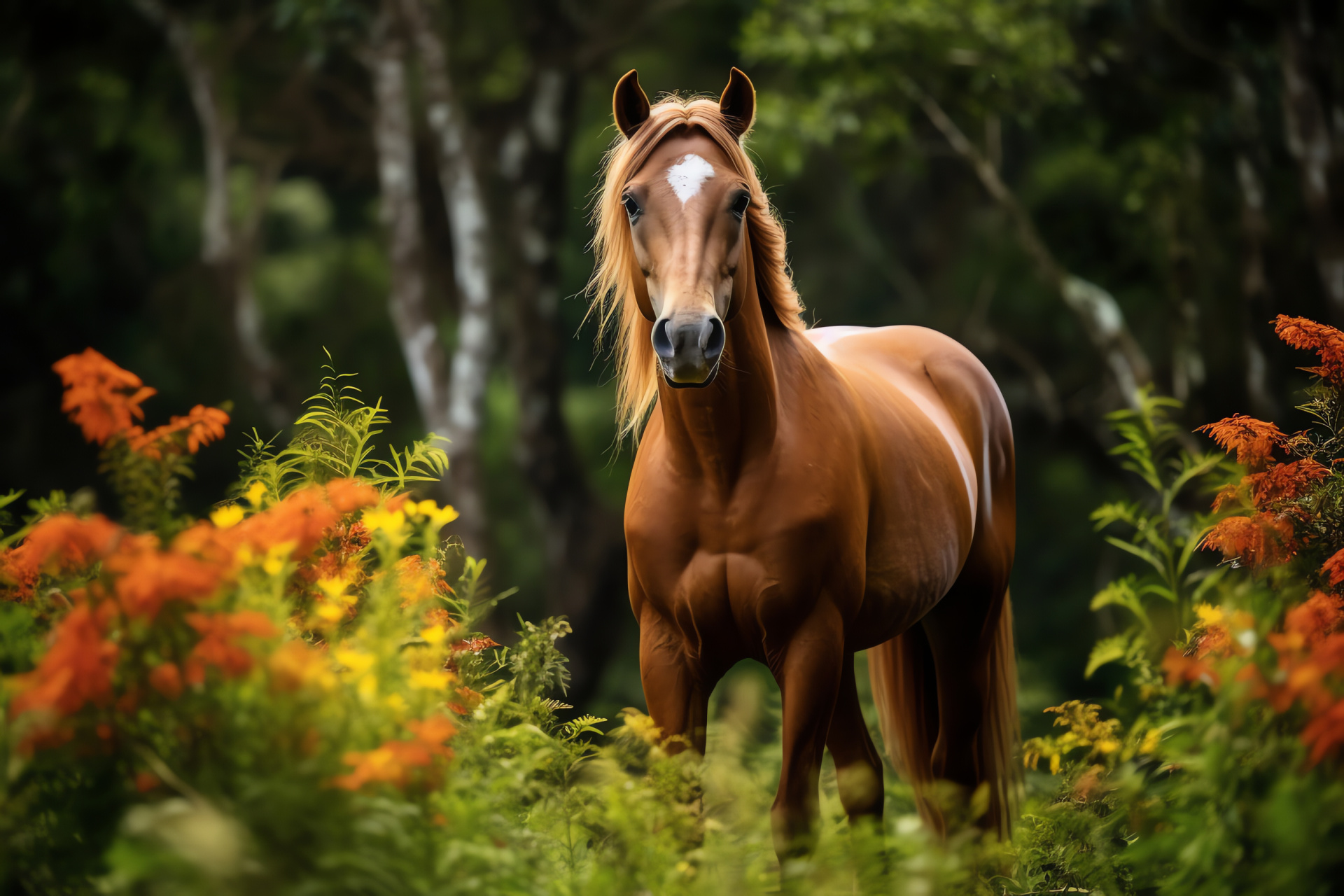 Exotic Horse, Flora adorned, Equine explorer, Island horse, Tropical equine, HD Desktop Image