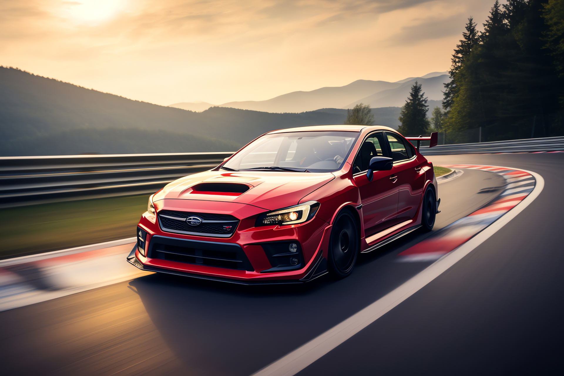 Subaru WRX STI, Type RA NBR Special, racetrack environment, red car livery, performance aerodynamics, carbon fiber feature, HD Desktop Image