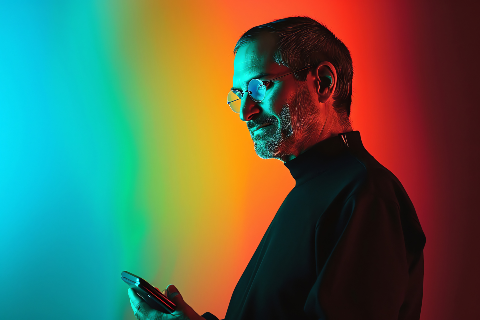 Steve Jobs with iPad, Iconic tech leader, Apple product reveal, Technology innovation, Corporate presentation, HD Desktop Image