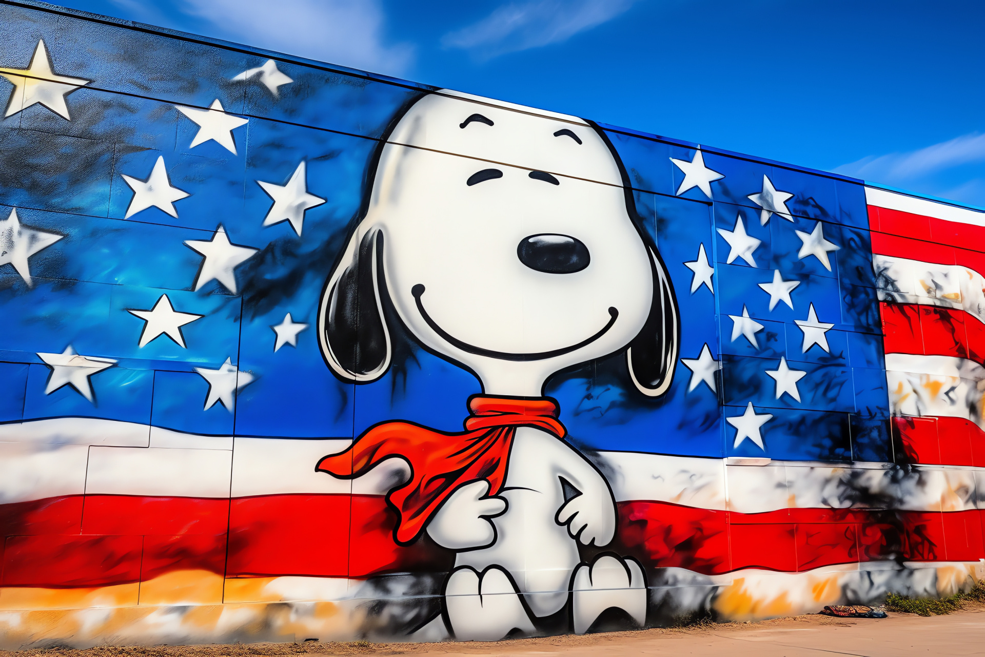 Snoopy's patriotism, Independence Day companion, USA mural art, Stars and Stripes banner, HD Desktop Wallpaper