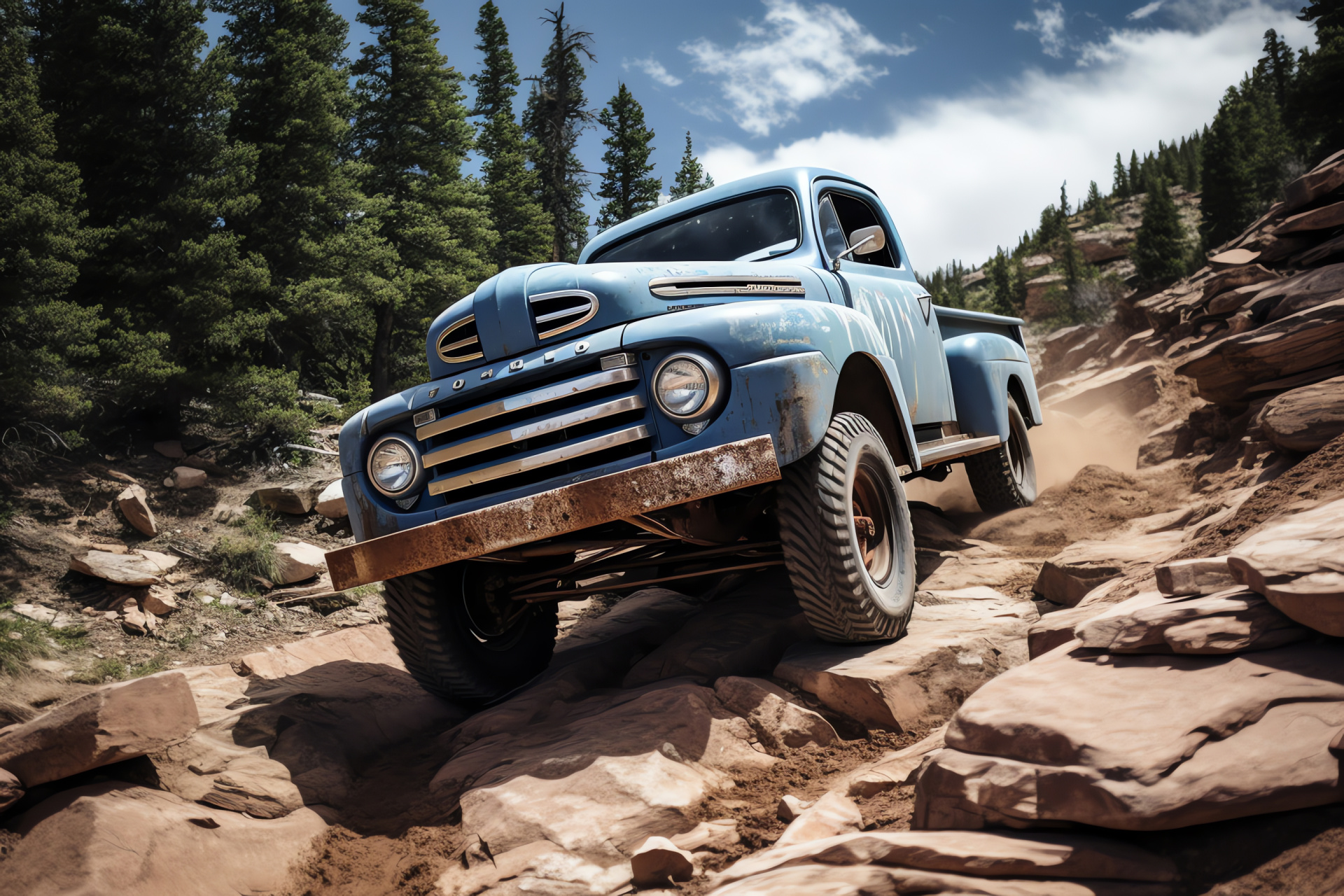 Ford truck legacy, Wild terrain transportation, Heavy-duty pickup, Mountain adventure, Tire treads, HD Desktop Wallpaper