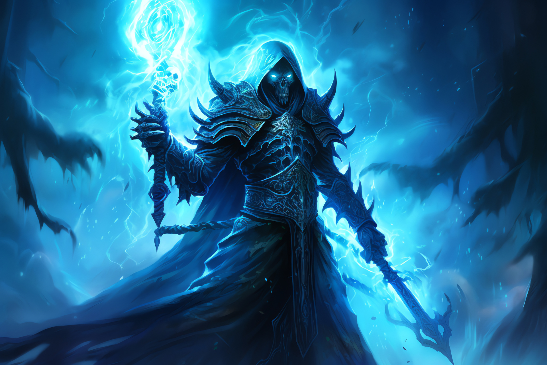 Warlock of darkness Arcturus, Frosty stare, Battlegear ensemble, Arcane markings, Icy majesty, HD Desktop Image