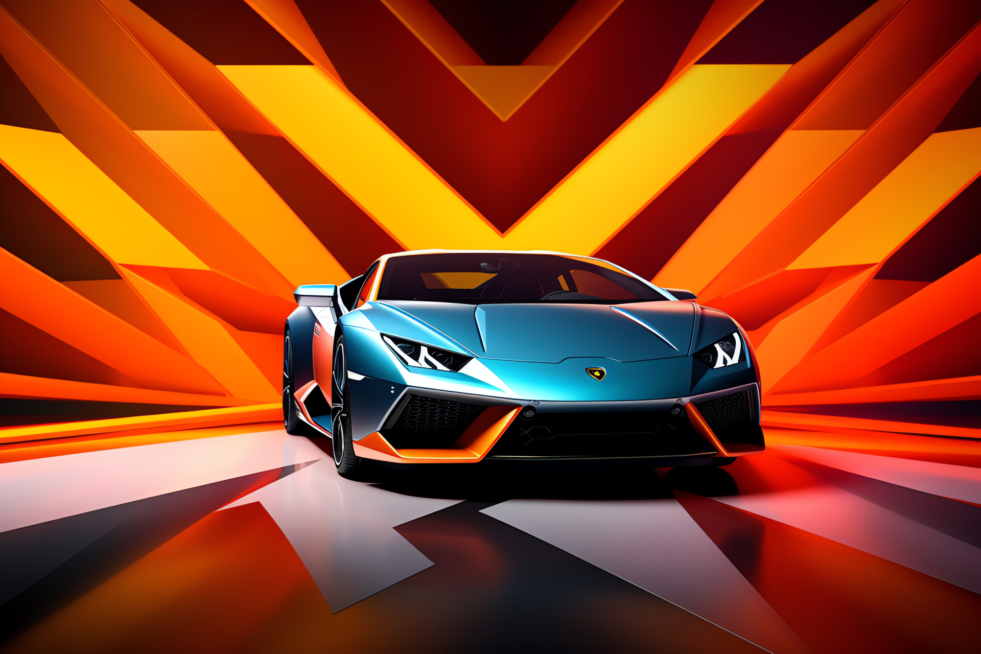 High-angle Lamborghini, Two-tone backdrop, Design depth, Super sports car, Visual allure, HD Desktop Image