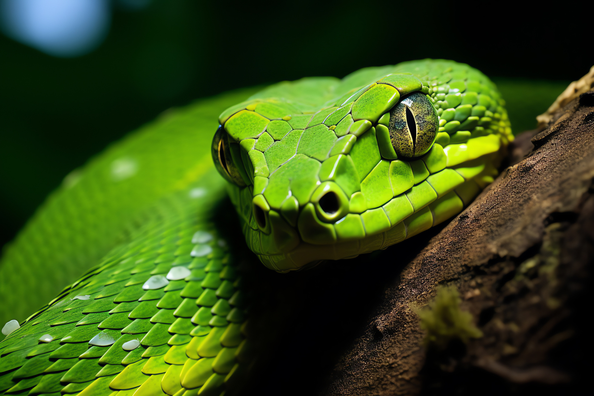 Malayan Pit Viper, Jungle dweller, Radiant green coat, Venomous bite, Southeast Asia fauna, HD Desktop Image