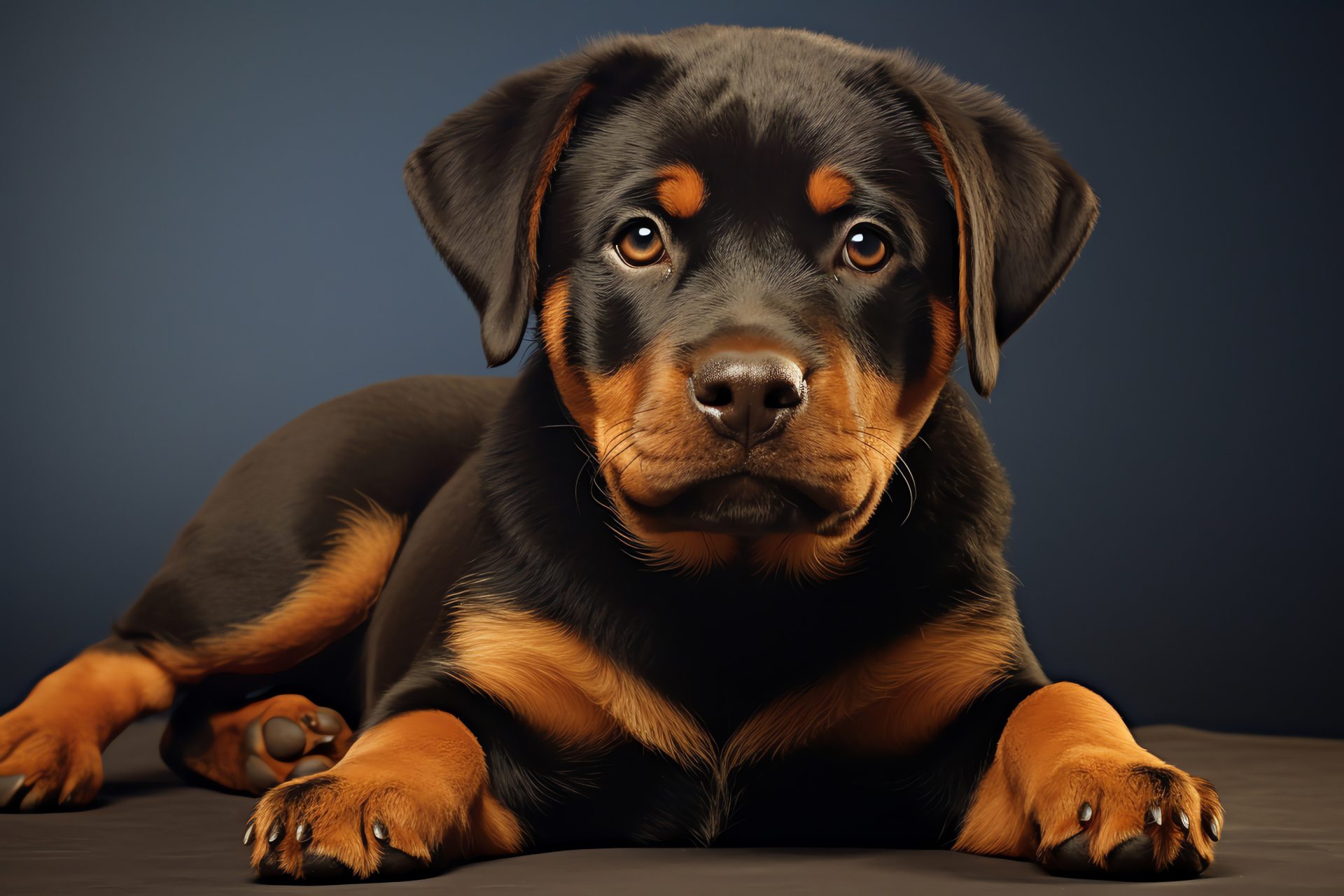 Energetic rottweiler youth, playful canine charisma, dynamic energy, contrast canine portrait, strong breed, HD Desktop Wallpaper