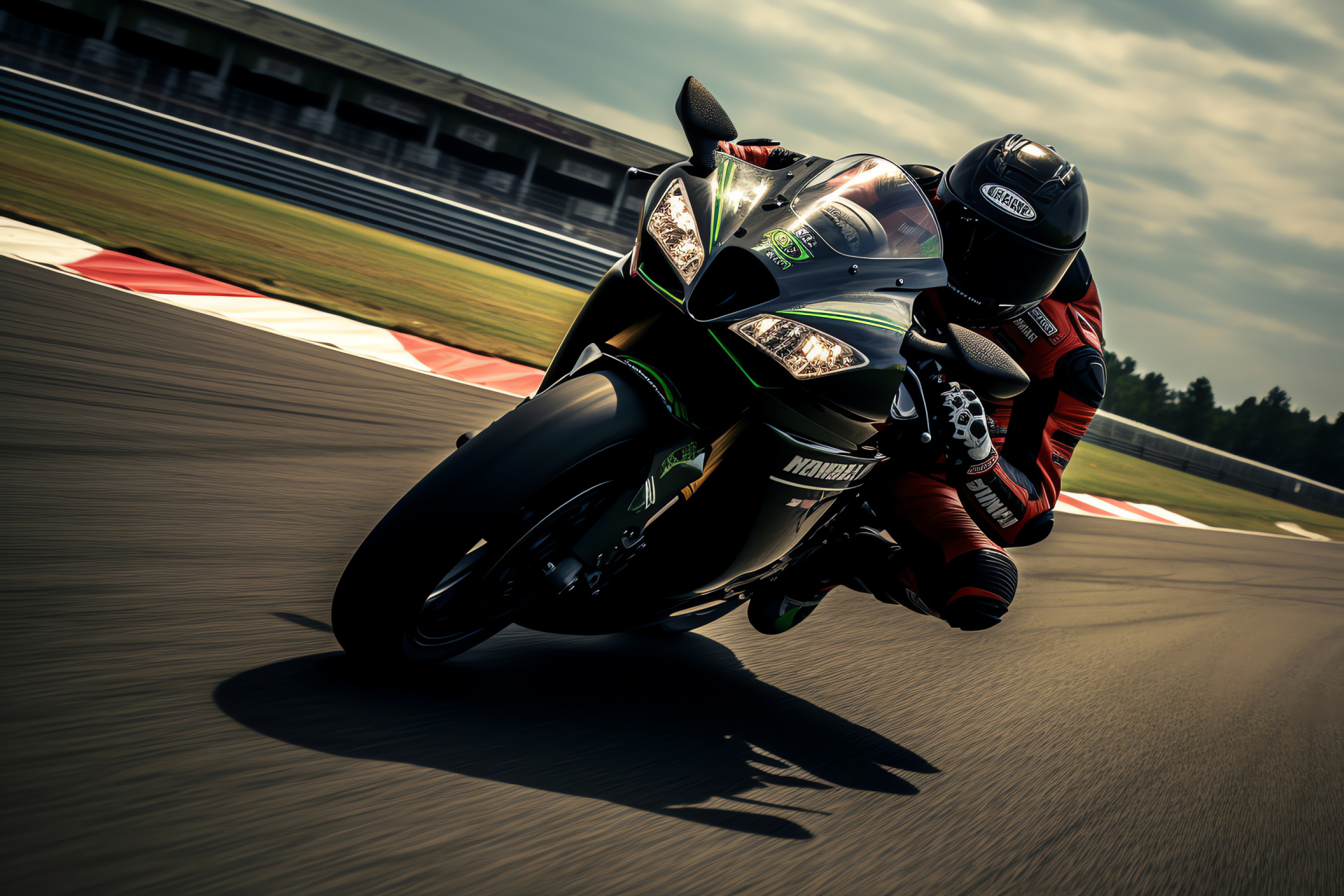 Racing event at Suzuka, Superbike competition, Track rubber skidmarks, Japanese track scenery, Environmental beauty, HD Desktop Image