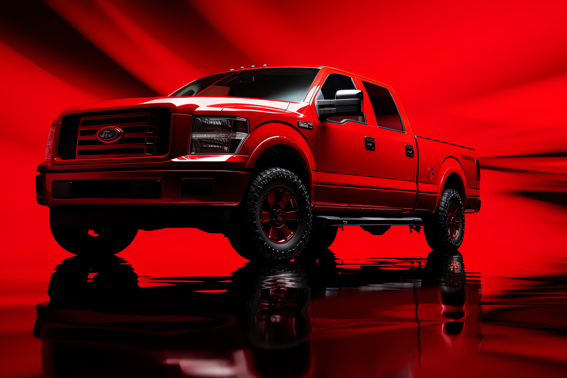 Powerstroke domain, commanding vista, crimson silhouette canvas, fervor, automotive might, HD Desktop Wallpaper