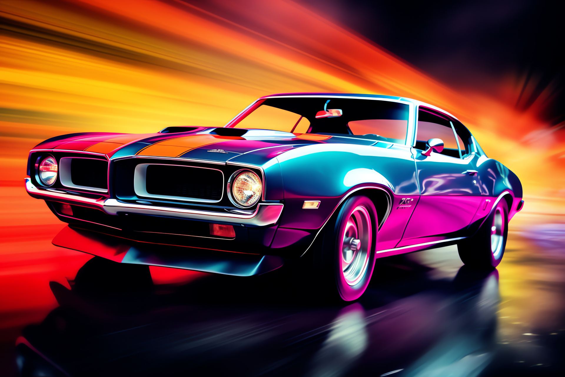 American muscle car, Broad composition, Trio-tone contrast, Energetic motif, Performance vehicle, HD Desktop Image