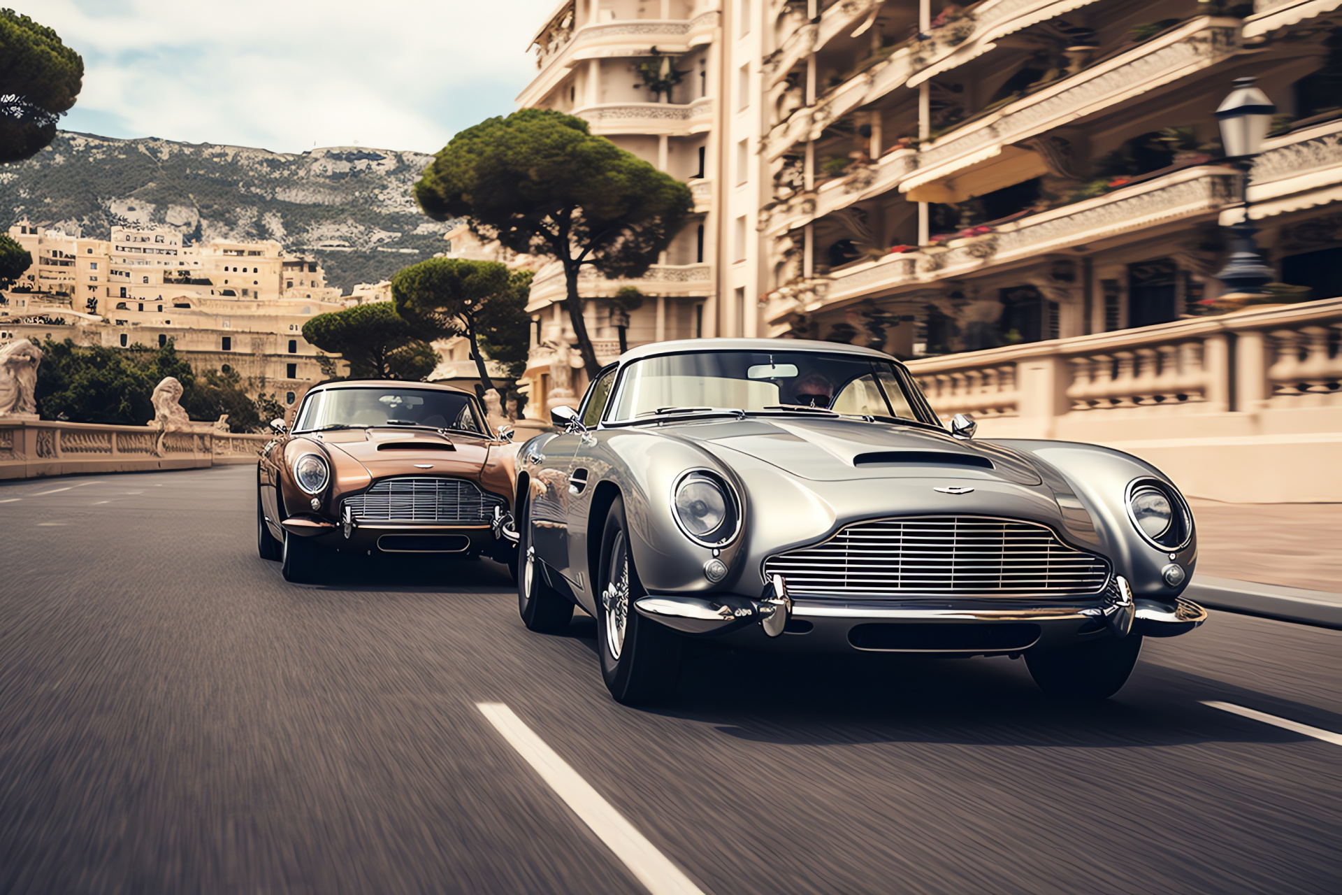 Classic cars Monte Carlo, Monaco grandeur, Aston Martin, Jaguar E-Type, Affluent motorsports event, HD Desktop Wallpaper