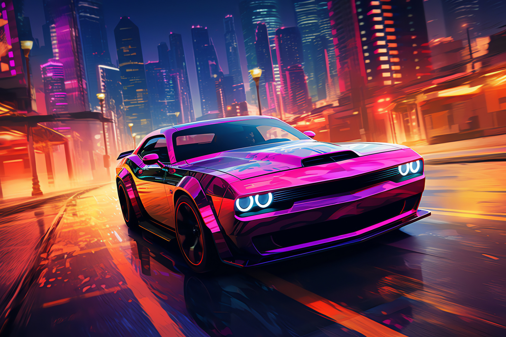 Speedster muscle car, Cityscape velocity, Skyline automobile, Fast lane lifestyle, Urban jungle dynamism, HD Desktop Image