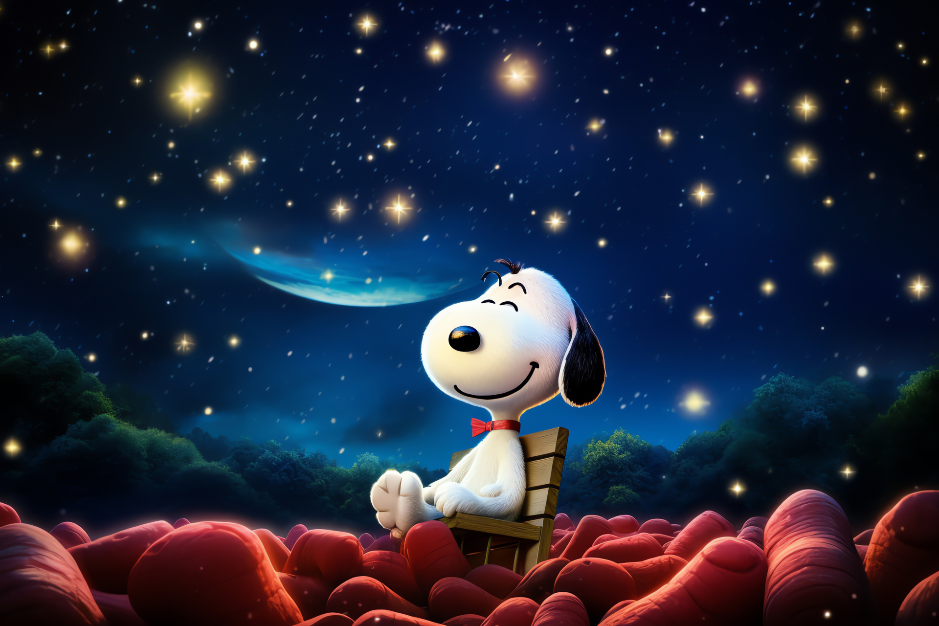 Snoopy evening entertainment, Peanuts characters, Star-studded event, Summertime cinema, Open air film, HD Desktop Wallpaper
