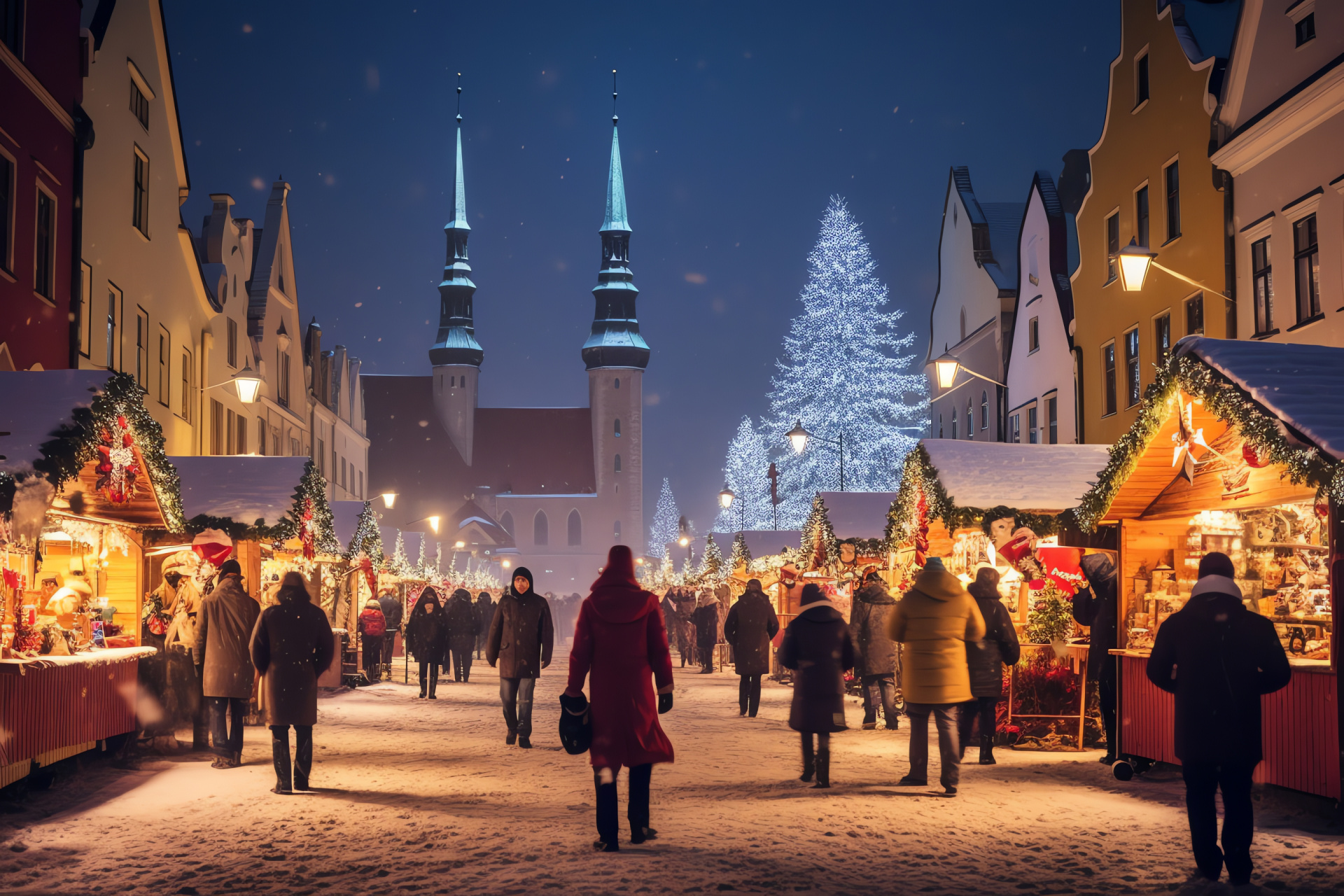 Estonian Winter Holiday, Tallinn festive ambiance, historic Town Hall Square, traditional Christmas fair, HD Desktop Wallpaper