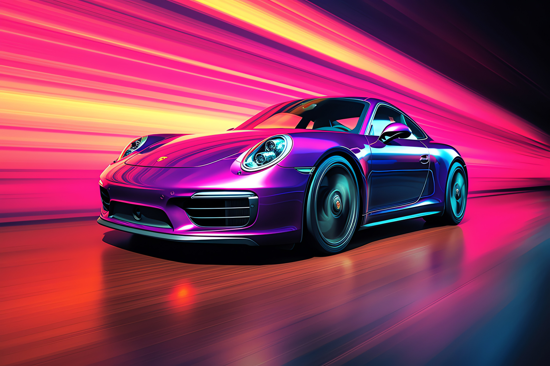 Porsche 911 dynamic, Artistic automotive presentation, Moving sports car, Layered design context, Perception of speed, HD Desktop Wallpaper