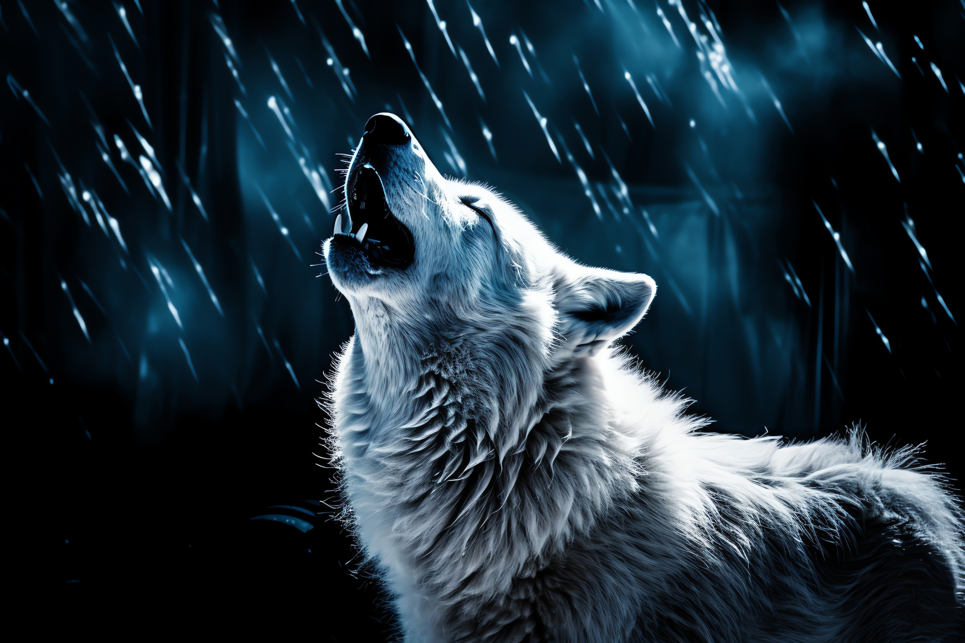 Wolf, solitary stance, eerie vocalization, pale eyes, monochromatic pelage, HD Desktop Wallpaper