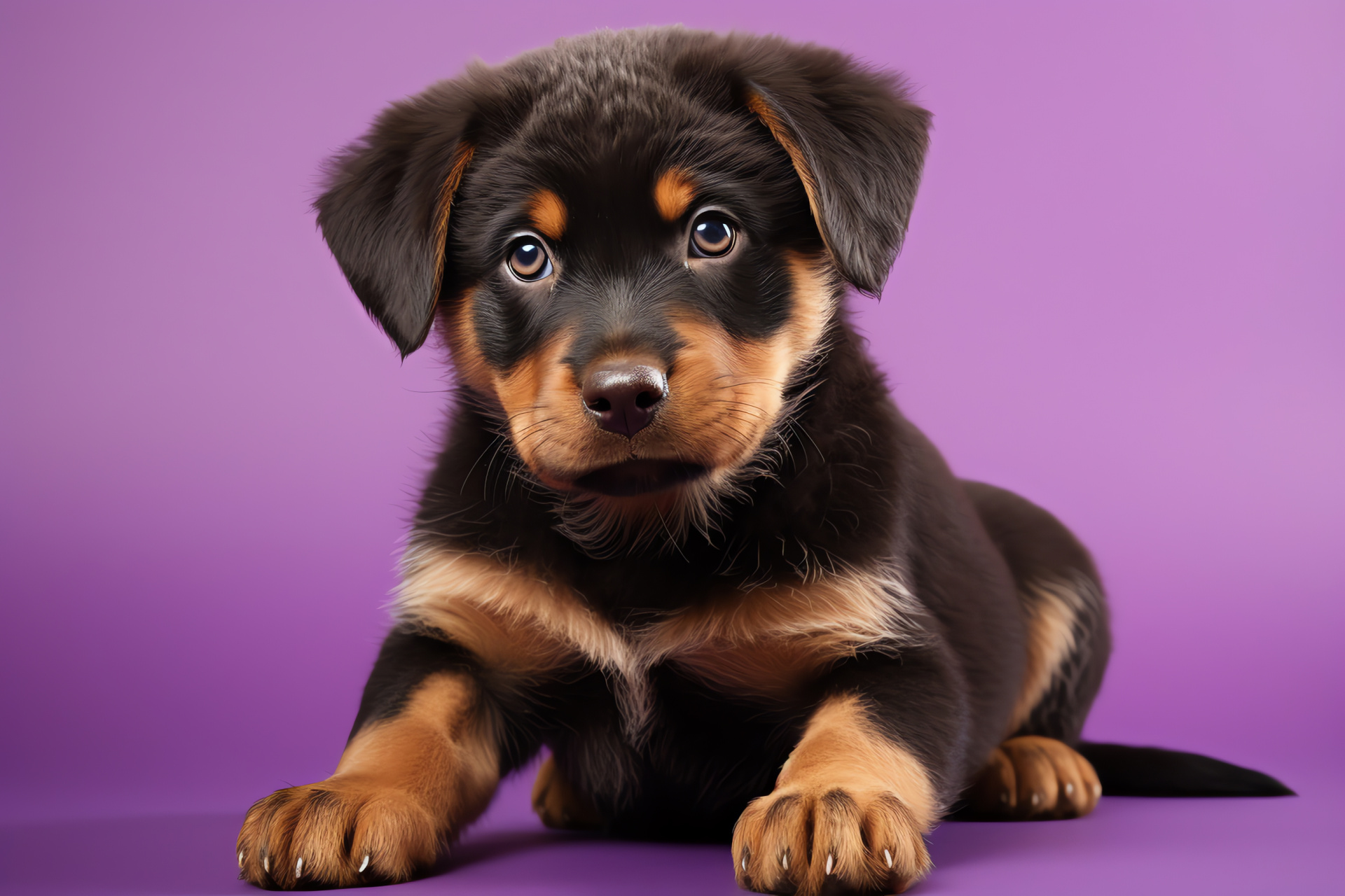 Puppy silhouette, Rottweiler breed, plush coat, pink-purple blend, affectionate eyes, HD Desktop Wallpaper