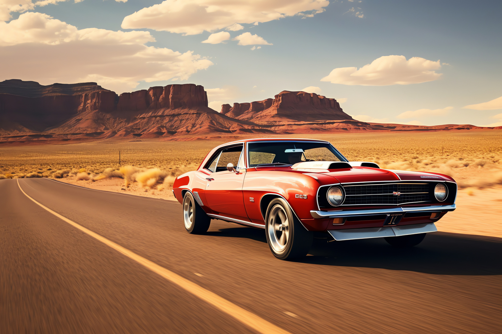 Muscle car, Route 66, Classic automotive, Desert road, American culture, HD Desktop Image