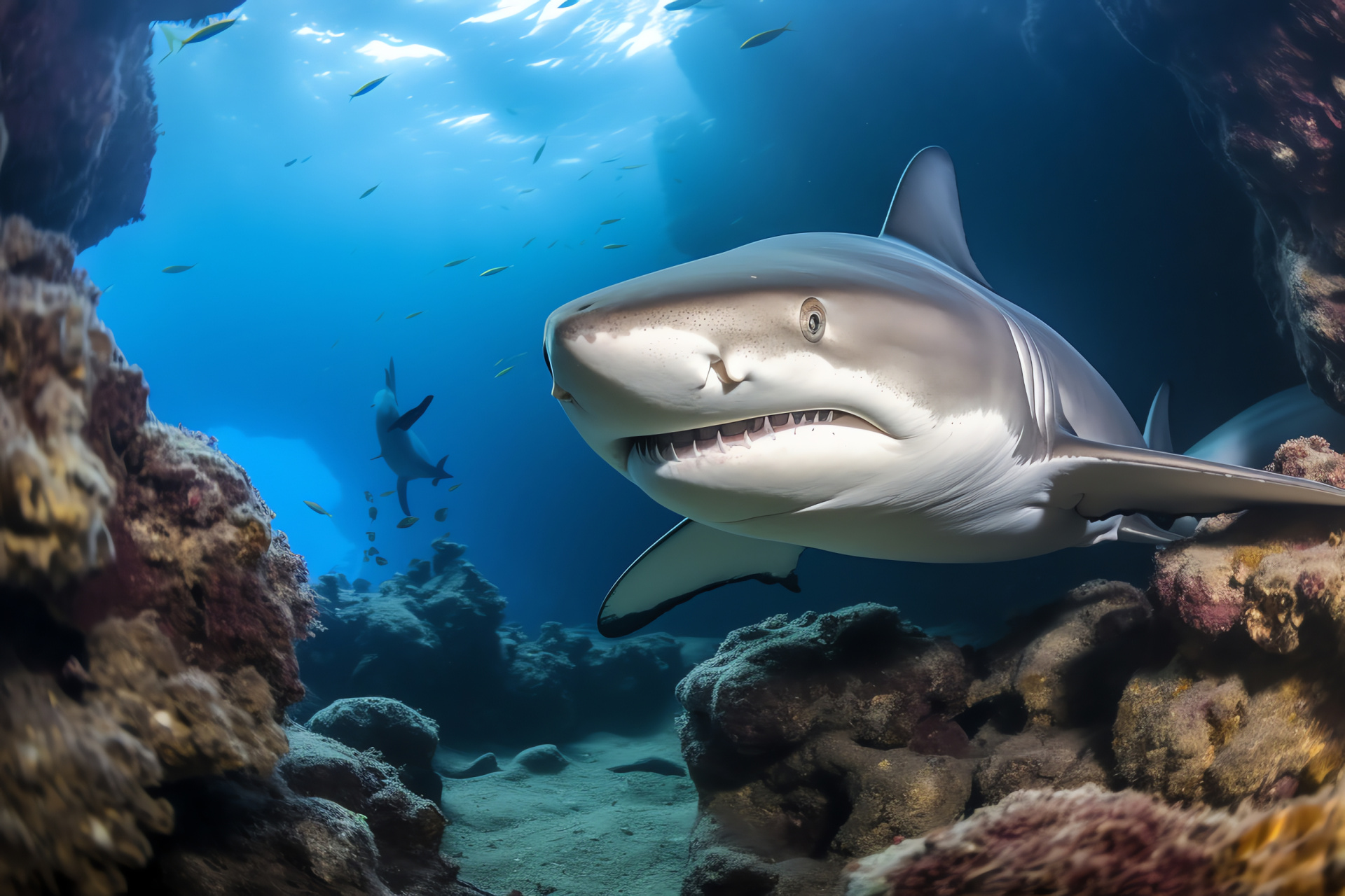 Galapagos shark, Whitetip variety, Ocean stealth, Shark characteristics, Unique marine life, HD Desktop Image