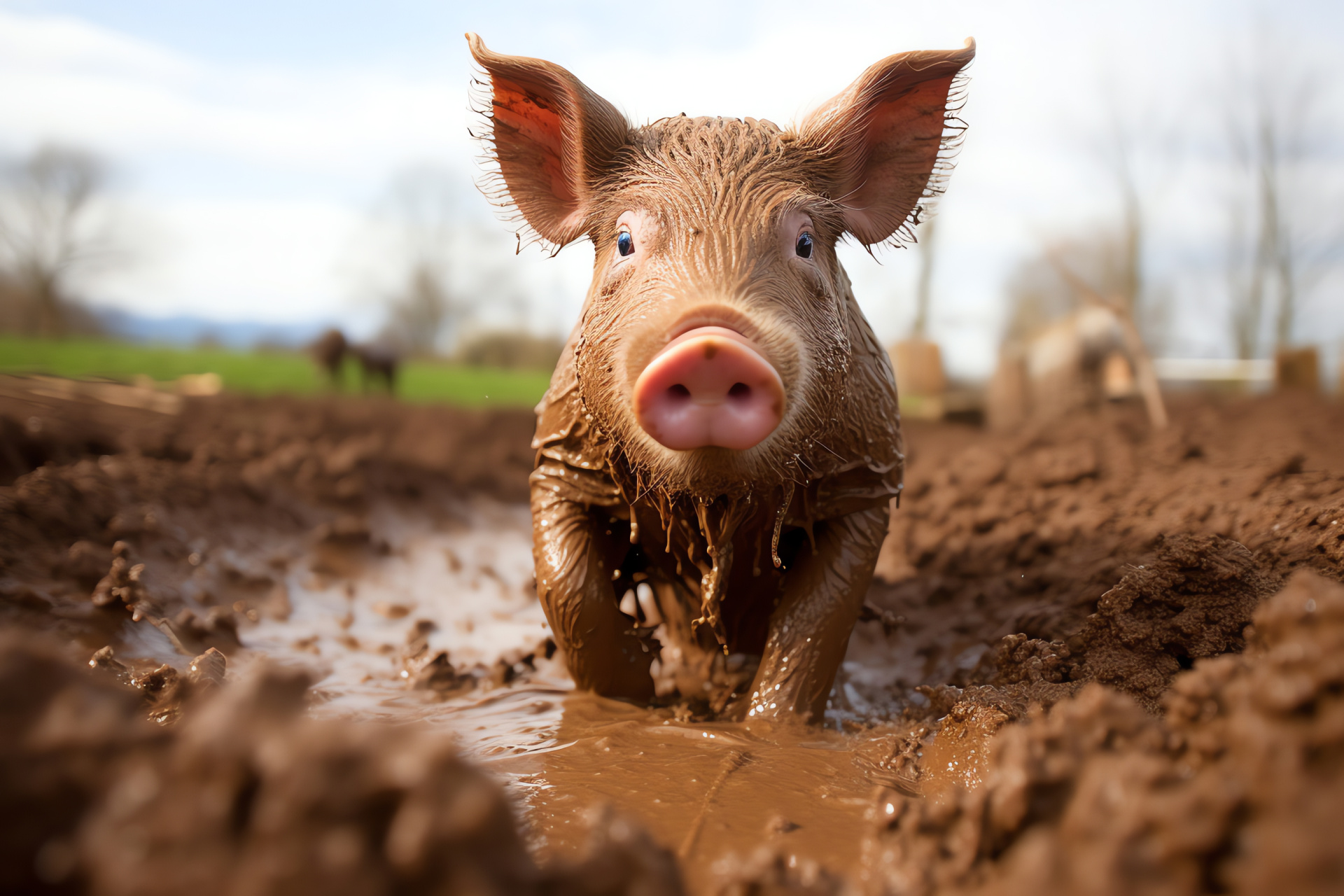 Duroc breed, auburn hair coat, emerald eye shimmer, piglet mischief, mudbath joy, HD Desktop Image