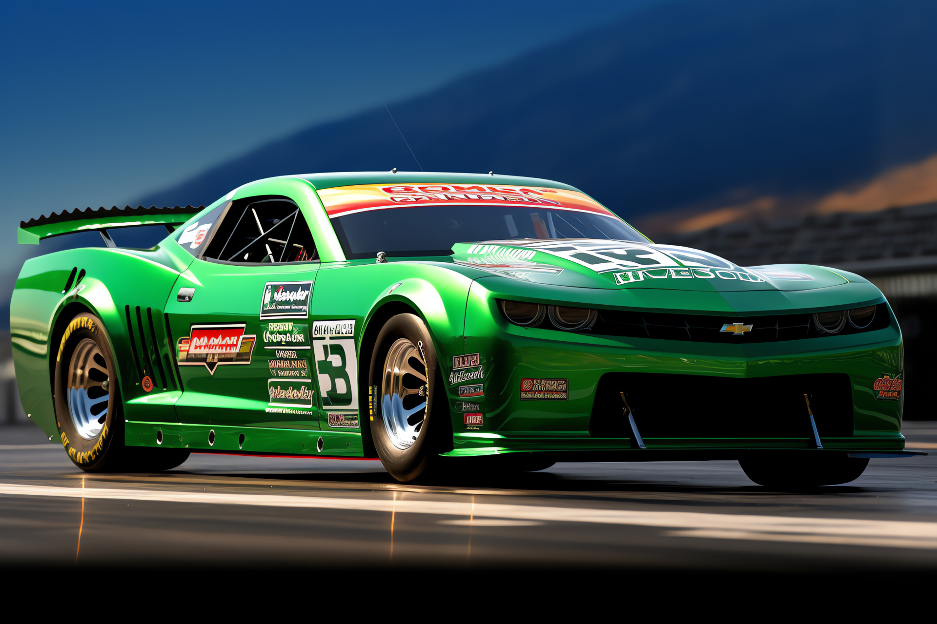 Drag Racing Pro Stock, Pre-race anticipation, Aerodynamic vehicle form, Competitive motorsport, Green scene canvas, HD Desktop Image