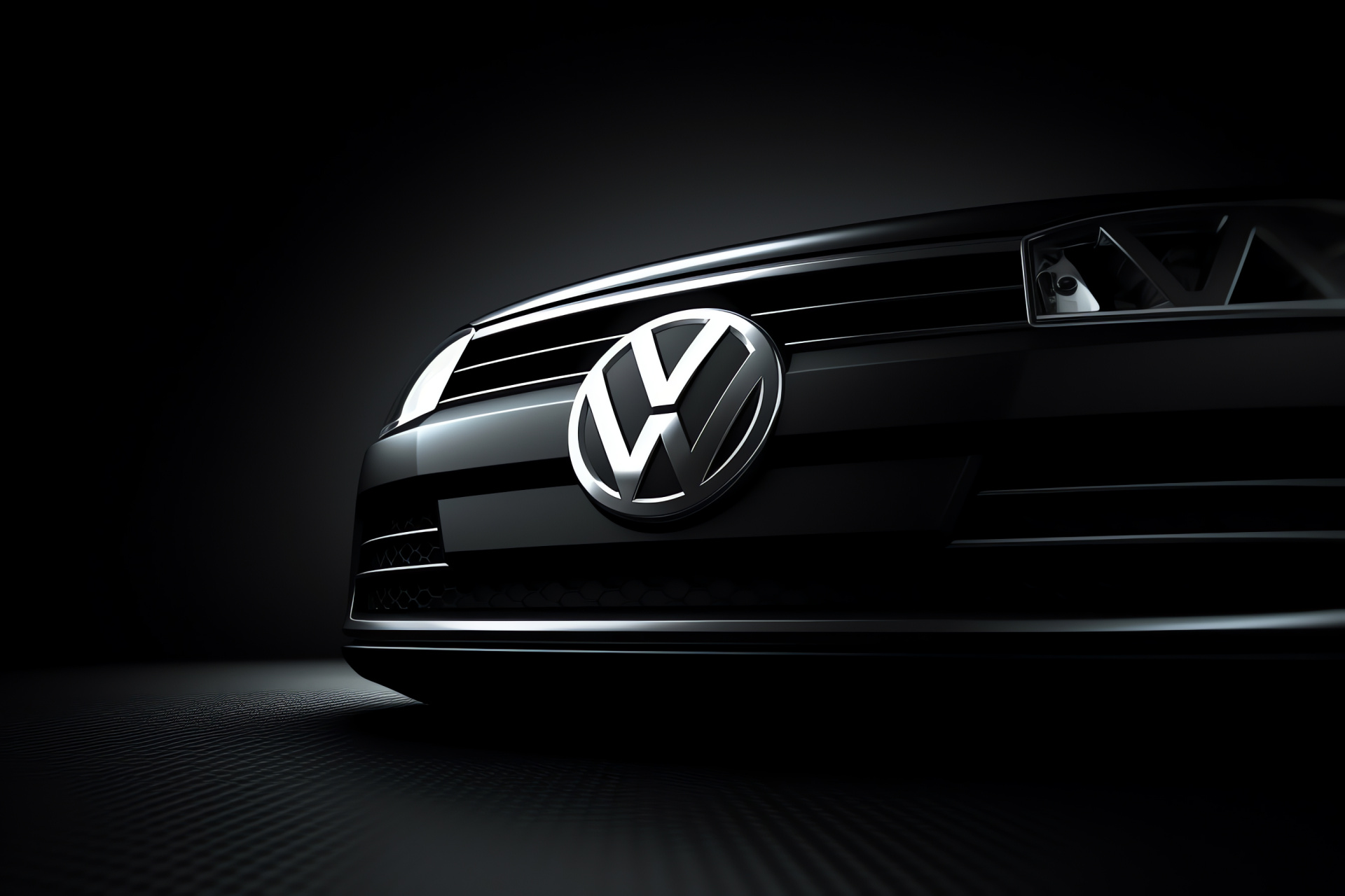 Volkswagen badge, emblem close-up, dark elegance nuance, simplicity of design, refined brand presentation, HD Desktop Wallpaper