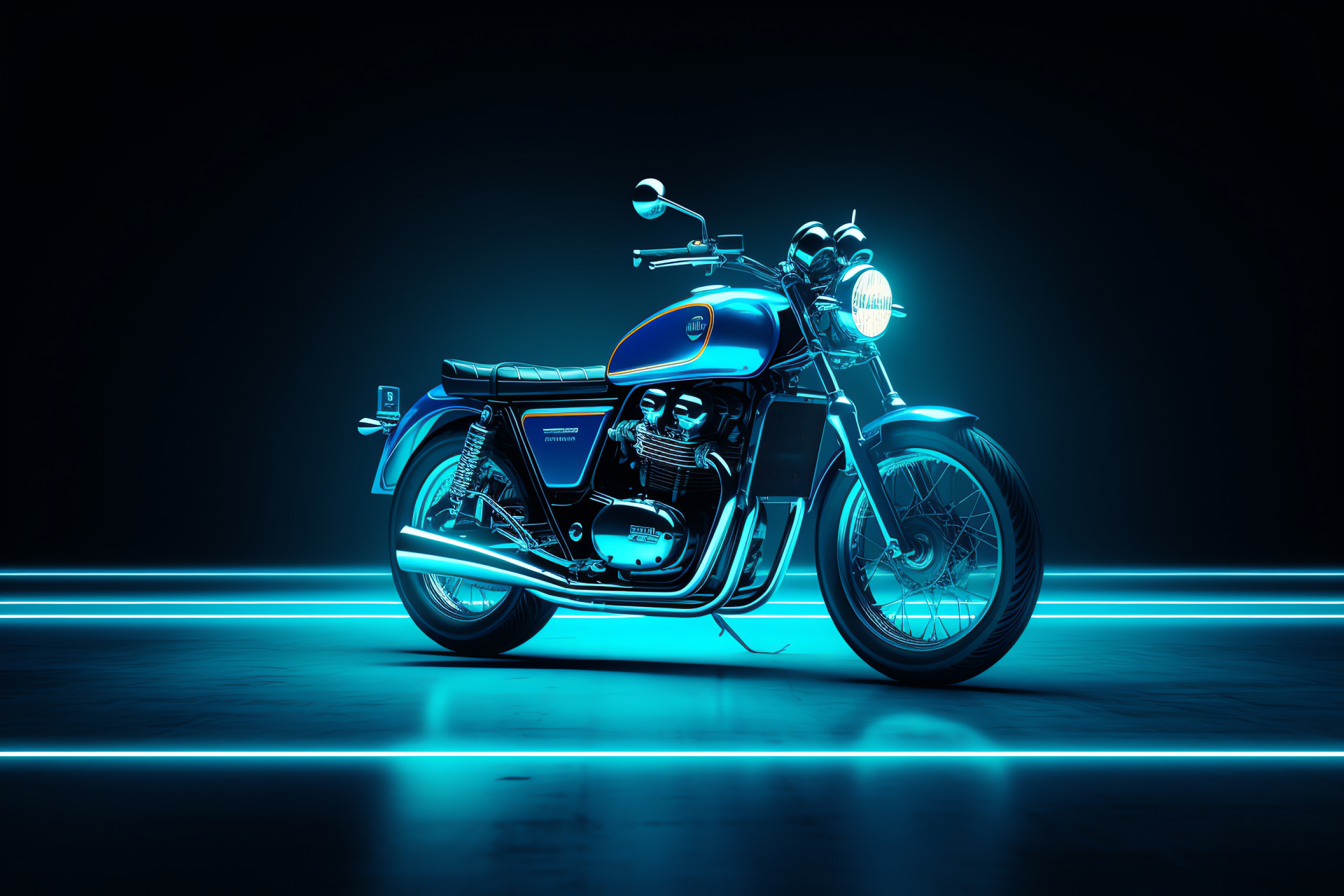 Honda CB750 motorcycle, Wide framing of bike, Radiant blue finish, Iconic 70s motorcycle, Polished Honda design, HD Desktop Image