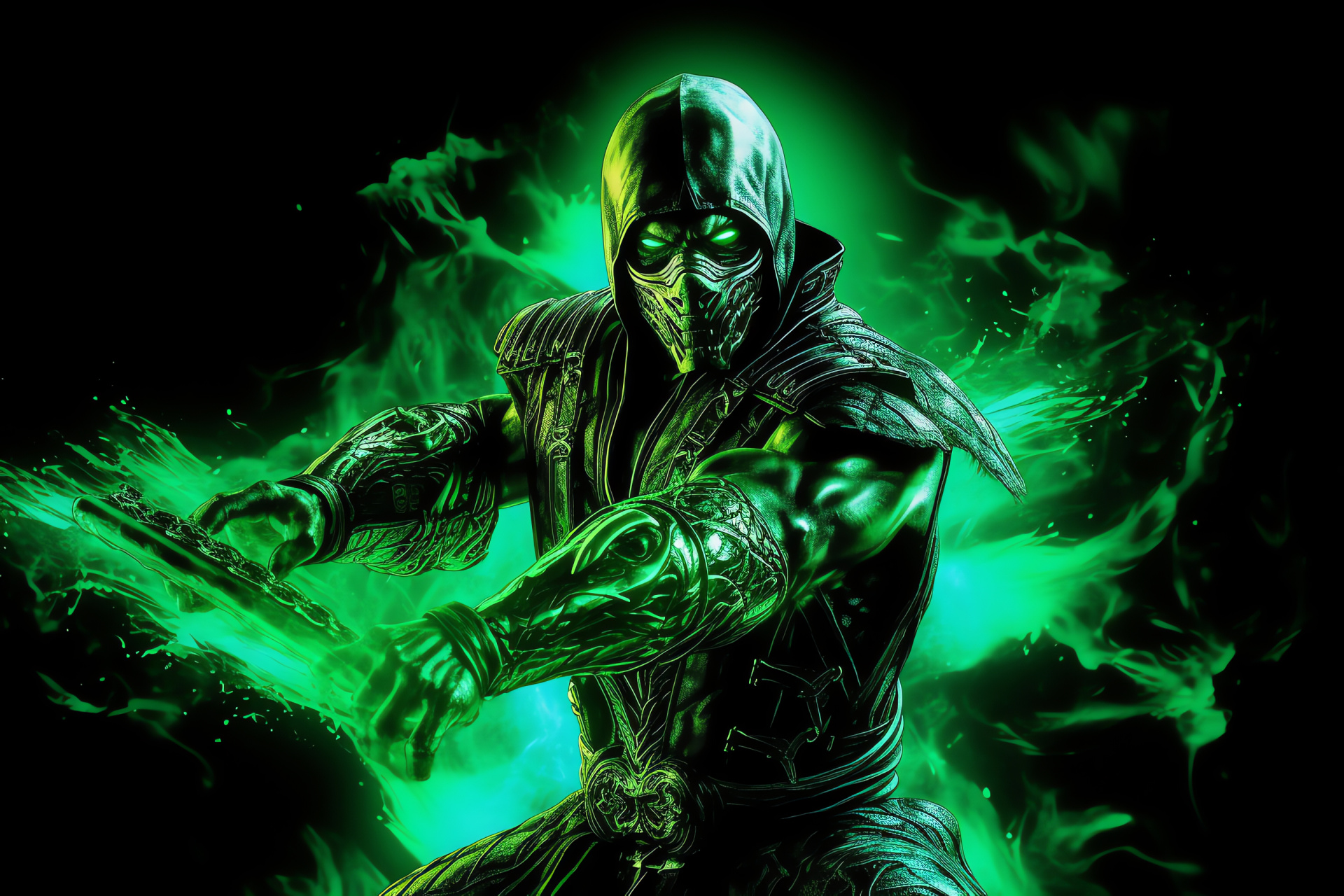 Mortal Kombat Reptile, Sinister saurian, Combatant stare, Toxic concoction, Scaled complexion, HD Desktop Wallpaper