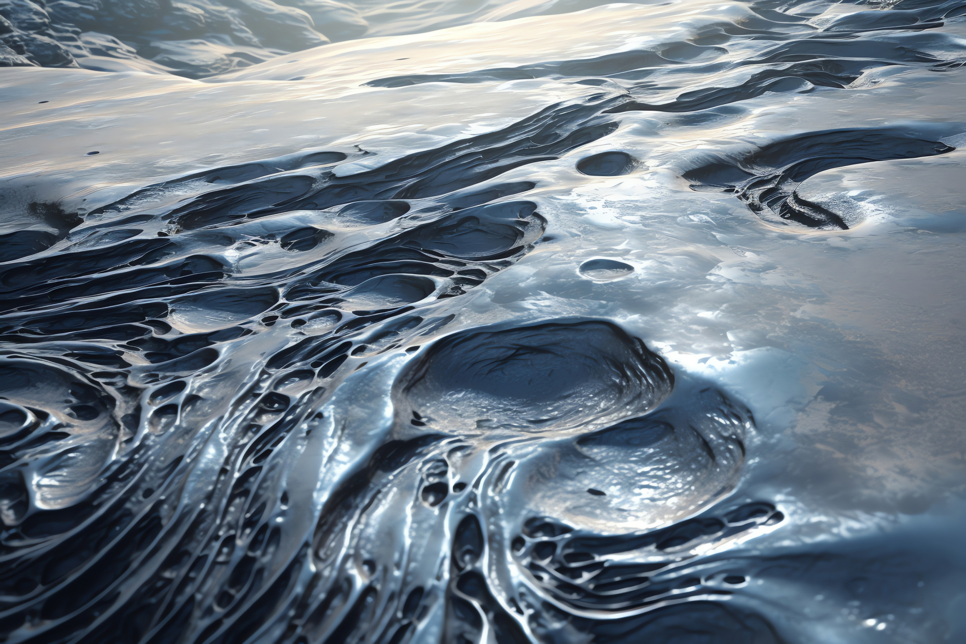 Plutonian landscape, Planetary dunes, Icy surface formation, Kuiper belt object, Remote planet, HD Desktop Image