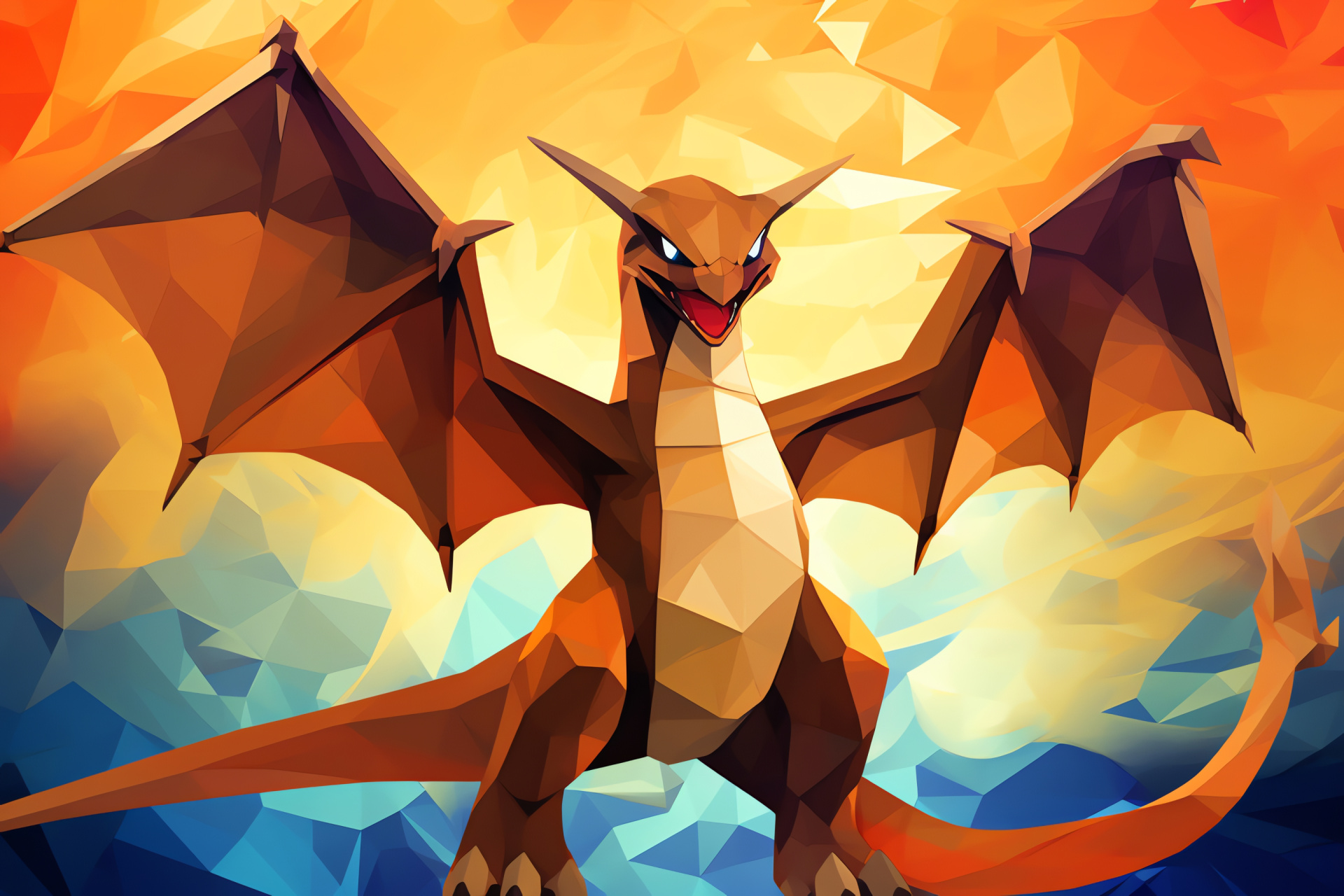 Charizard's fiery might, Red-hued scales, Glaring amber gaze, Majestic plumage, Dauntless stance, HD Desktop Wallpaper