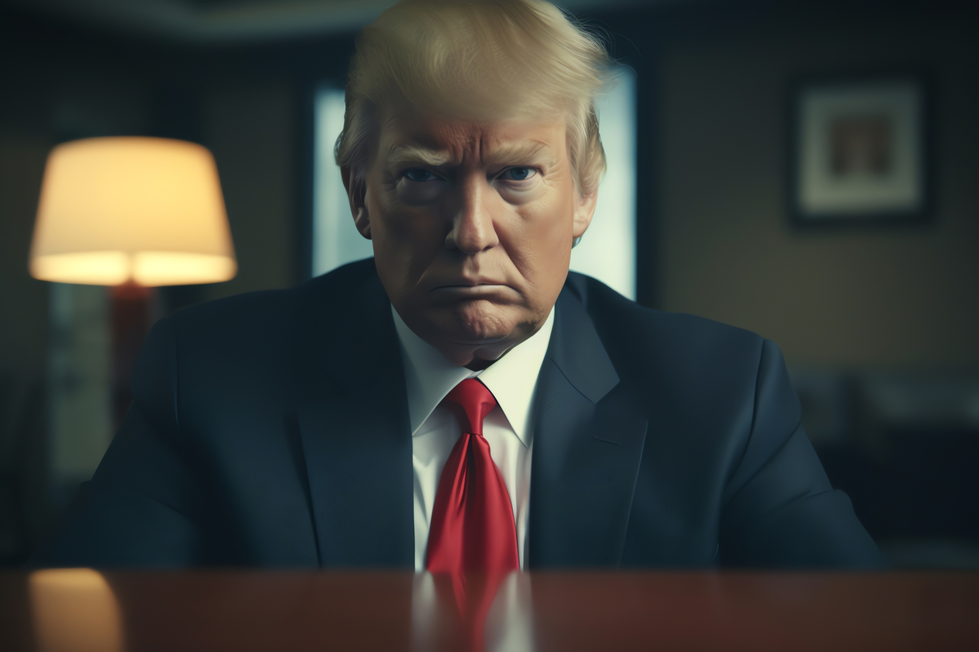 Donald Trump, Famous line delivery, authoritative look, modern businesswear, powerful figure, HD Desktop Wallpaper