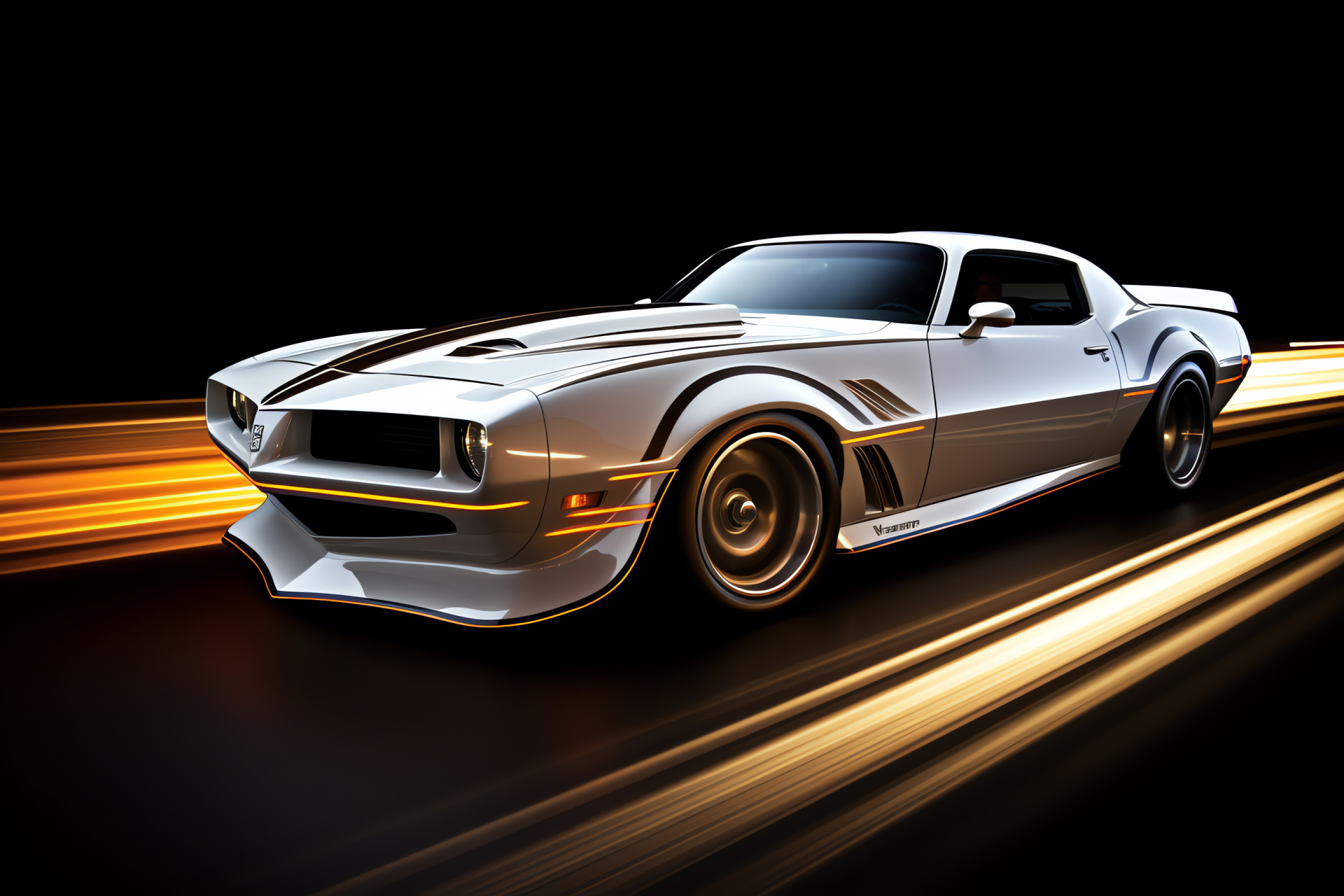 Trans Am Firebird, Classic sports car, Muscle vehicle, White paint finish, Illuminated contour, HD Desktop Wallpaper