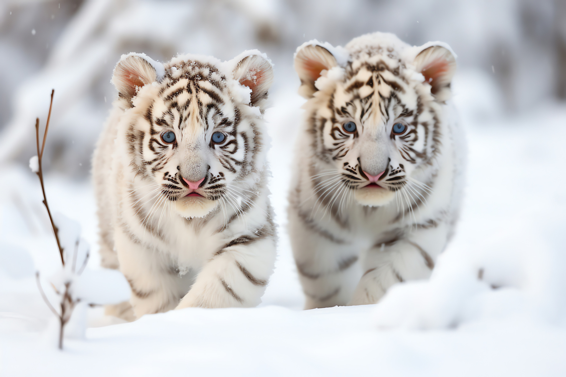 Wild cubs, verdant vision, luscious fur texture, unspoiled purity, winter wonder, HD Desktop Wallpaper