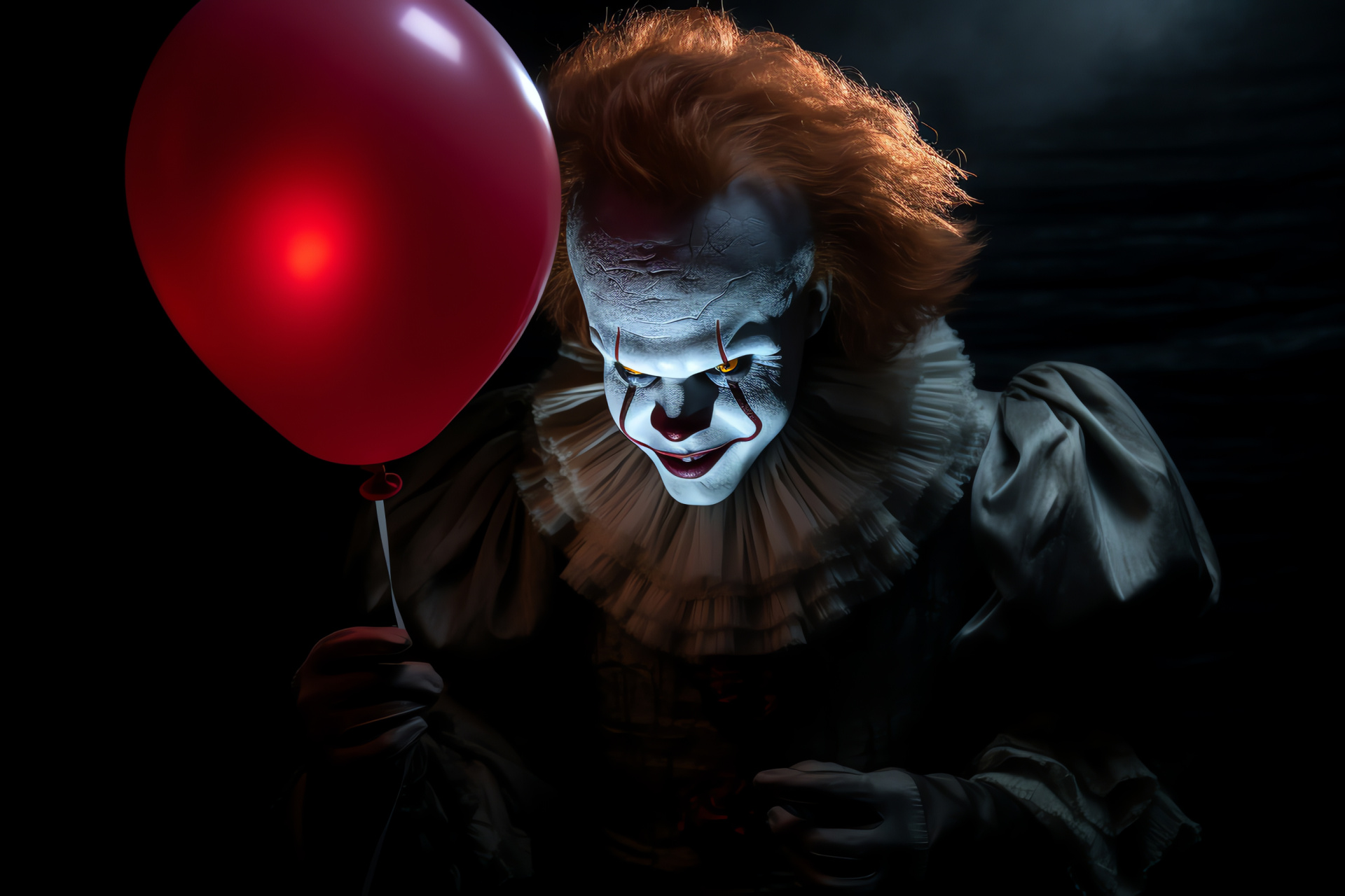 Pennywise The Clown, ominous orb, intricate backdrop, glowing irises, malicious expression, HD Desktop Wallpaper