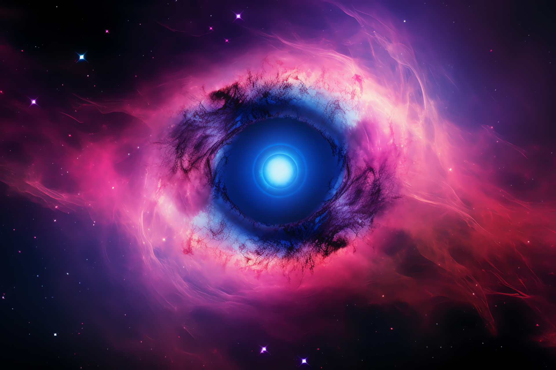 Helix Nebula structure, neon vibrance in cosmos, celestial spiral, galactic pink, high-resolution space, HD Desktop Image