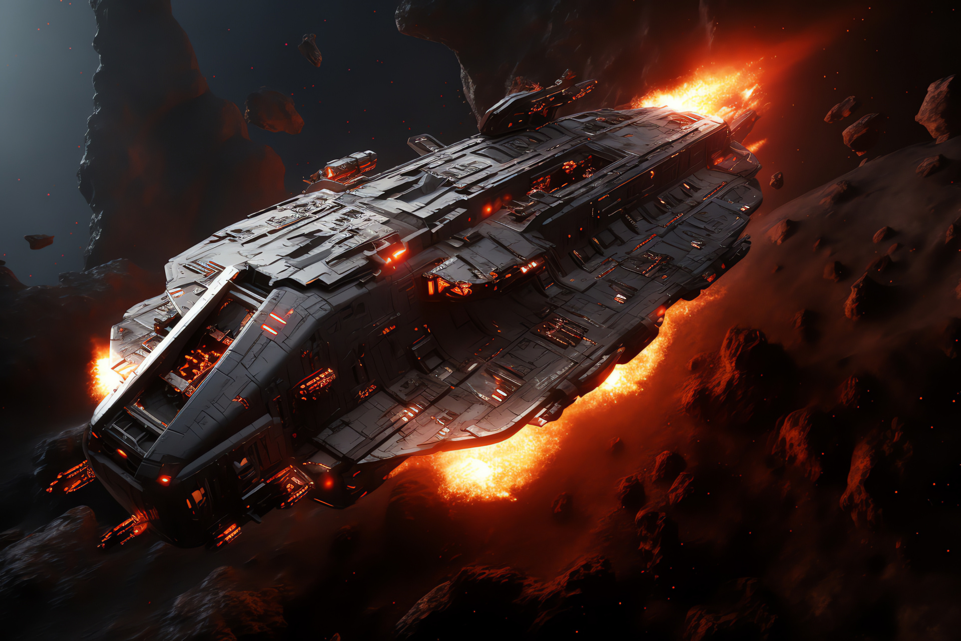 Scifi vessel, Deep space navigation, Asteroid fields, Aerodynamic contours, Galactic journey, HD Desktop Image