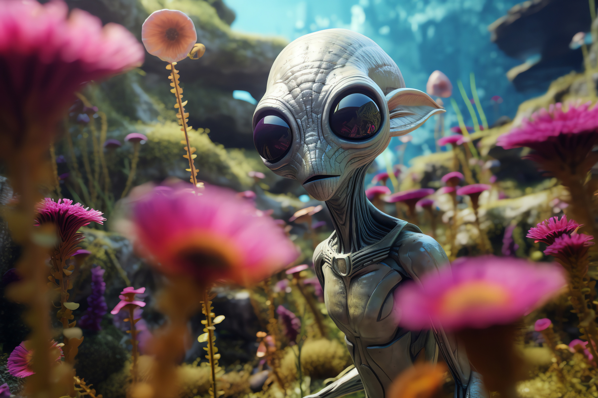 Distant planet landscape, Extraterrestrial lifeform exploration, Alien species biodiversity, Exotic interstellar botany, Wildlife in the cosmos, HD Desktop Image