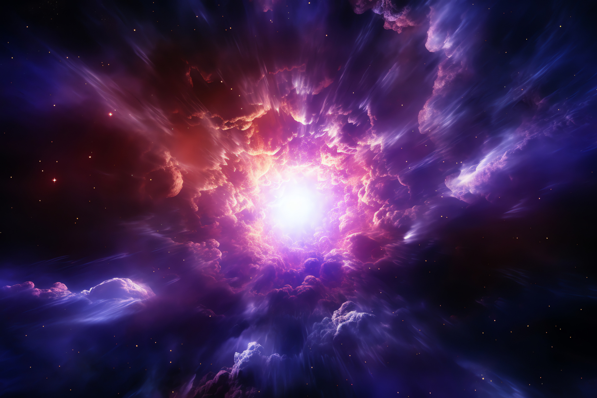 Cosmic event, explosive aftermath, outer space wonder, celestial turmoil, intense hue, HD Desktop Image