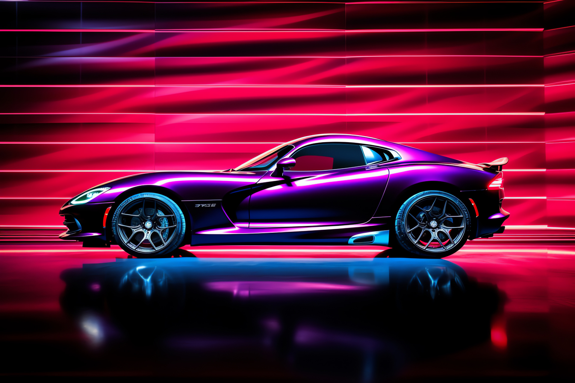 Srt Viper neon showcase, Tri-tone urban canvas, Glowing light contours, Bold street presence, Nightlife racer, HD Desktop Image