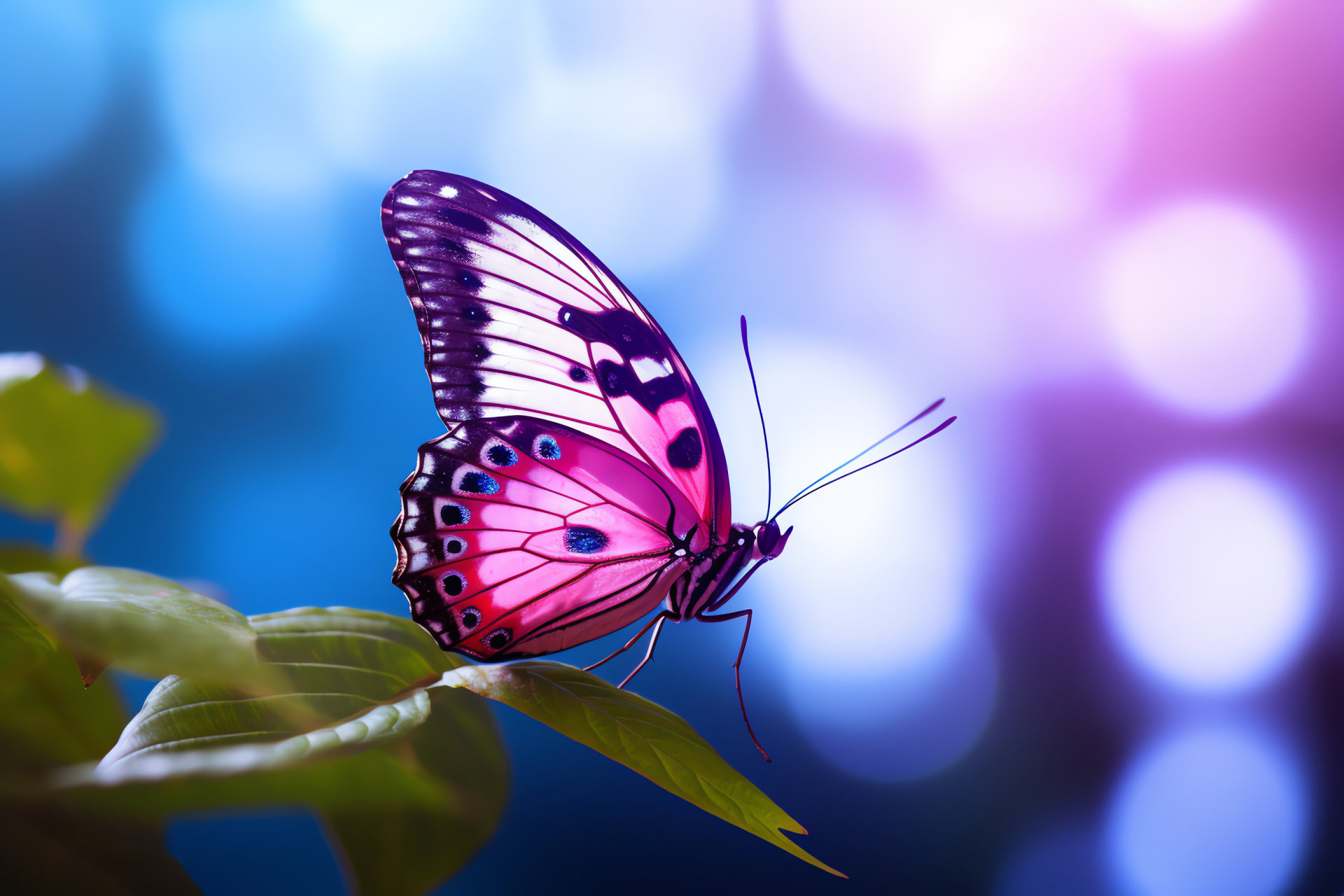 Pink and Purple Butterfly, Butterfly species, Insect on leaf, Natural beauty, Calm nature scene, HD Desktop Image