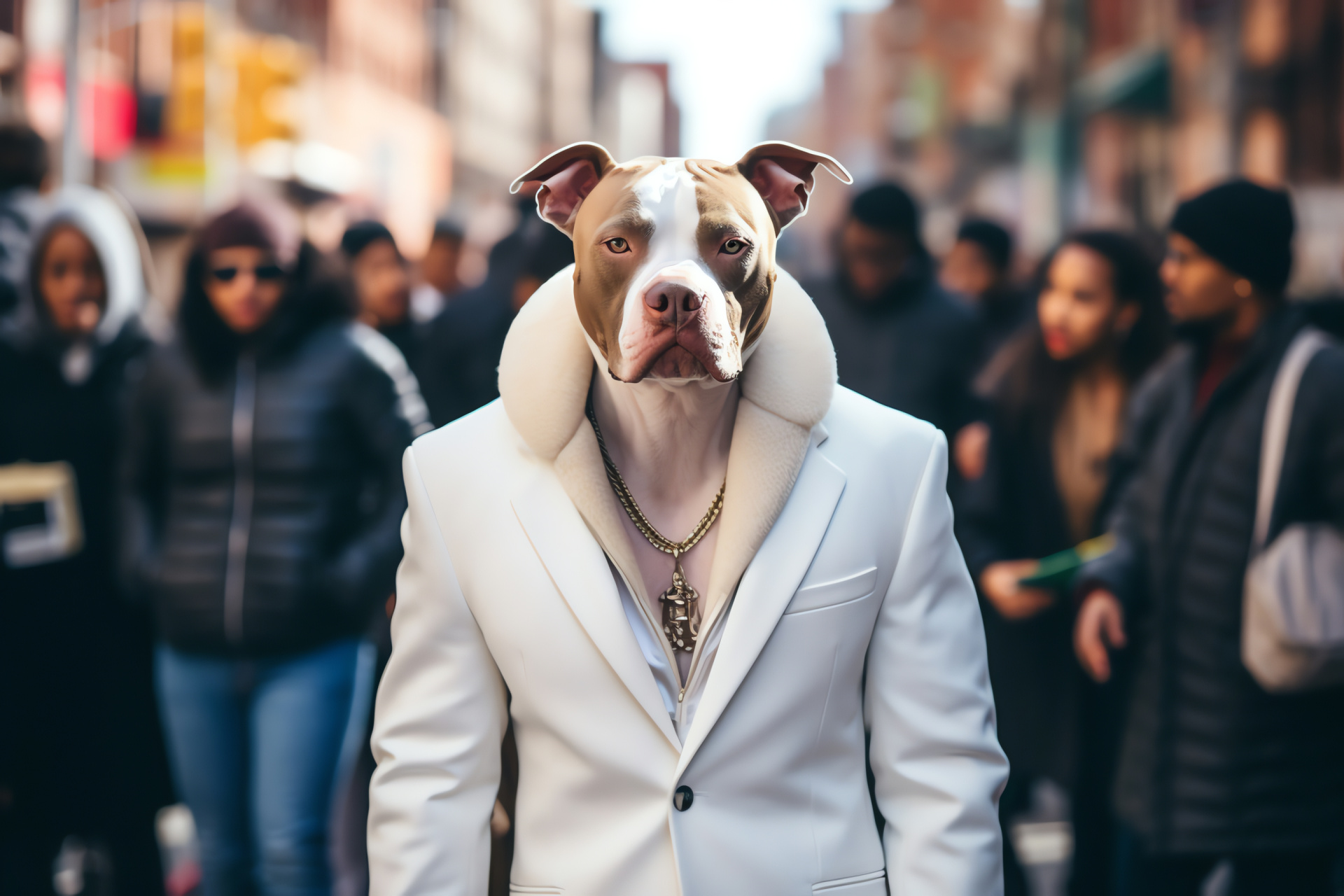 Urban Pitbull dog, Animal companion, Confident stance, Street life, Pet ownership, HD Desktop Image