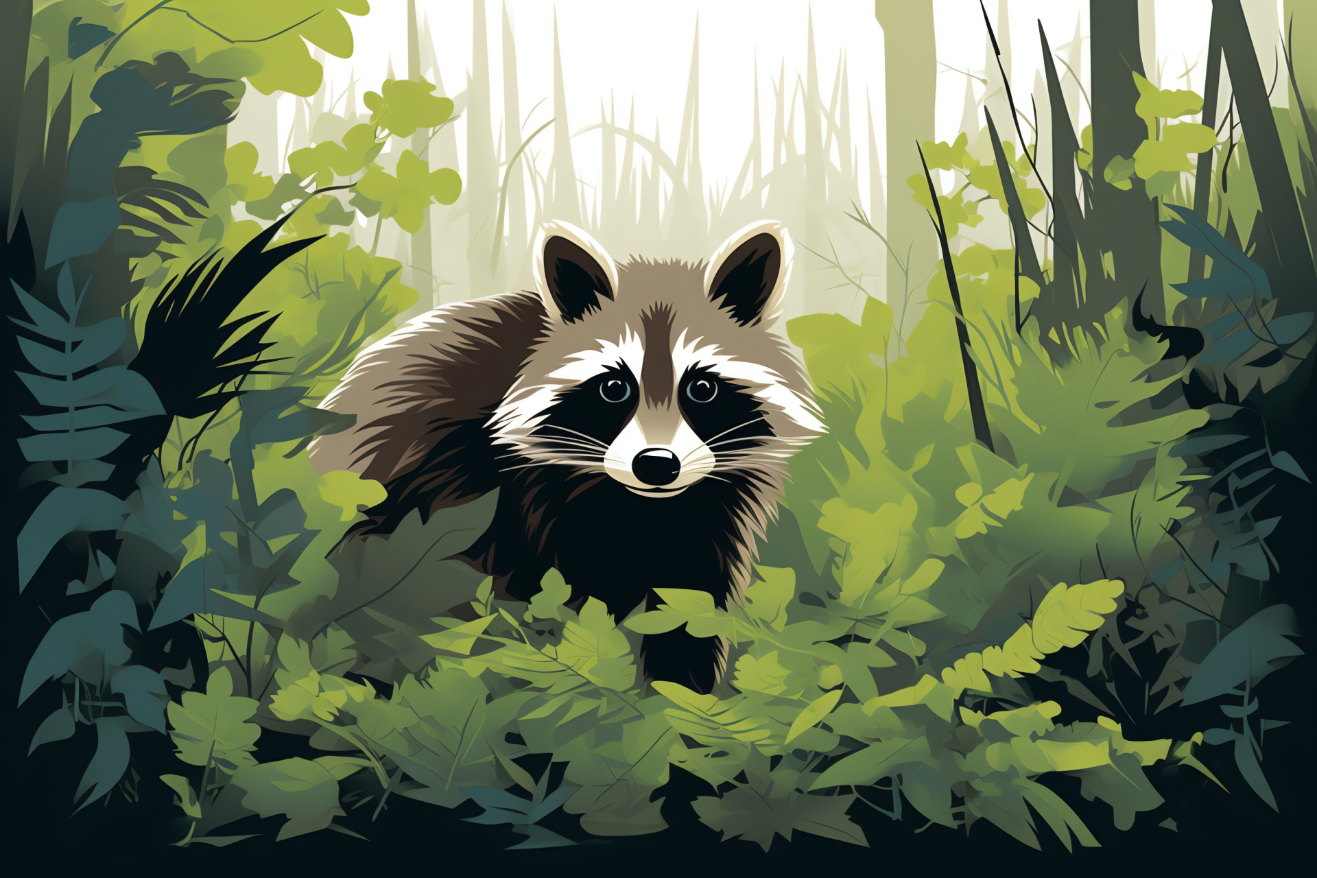 Raccoon forager, woodland scavenger, animal behavior, suburban visitor, wildlife interaction, HD Desktop Wallpaper