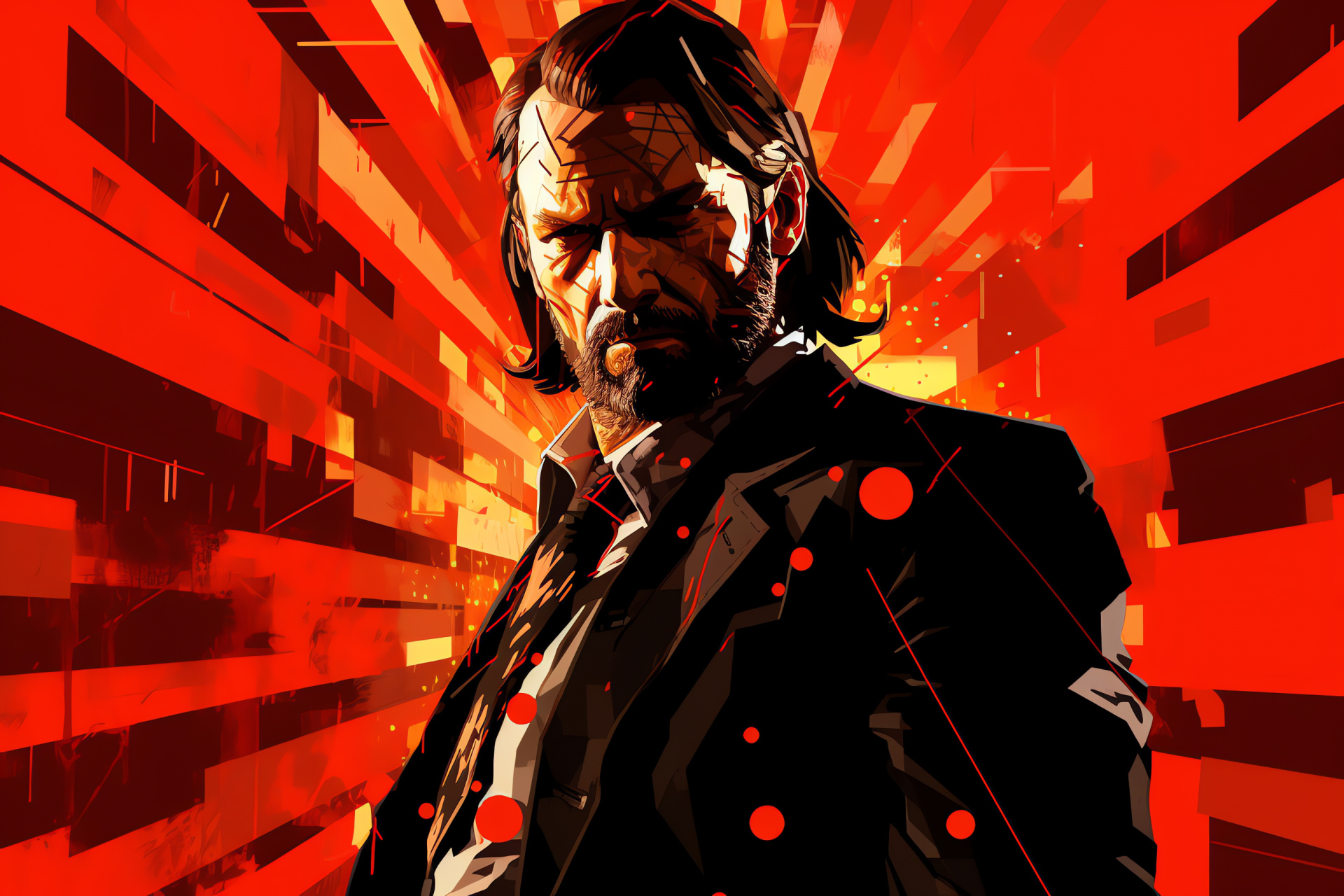 Bill Williamson armed stance, Red Dead Redemption gang member, Colorful geometric patterns, Red Dead vivid character art, HD Desktop Wallpaper