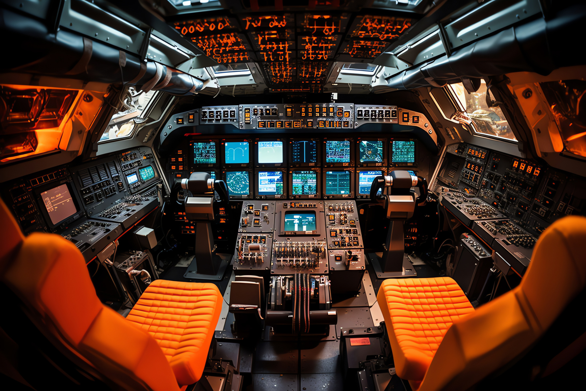 Orbiter flight domain, Cockpit instrument luminosity, Aerospace control center, Panel tech array, Shuttle operational zone, HD Desktop Image
