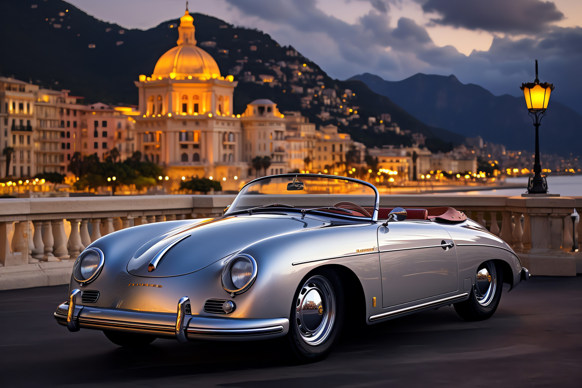 Porsche 356 Cabriolet, Monte Carlo luxury, Monaco marina, Casino glamour, Silver elegance, HD Desktop Wallpaper