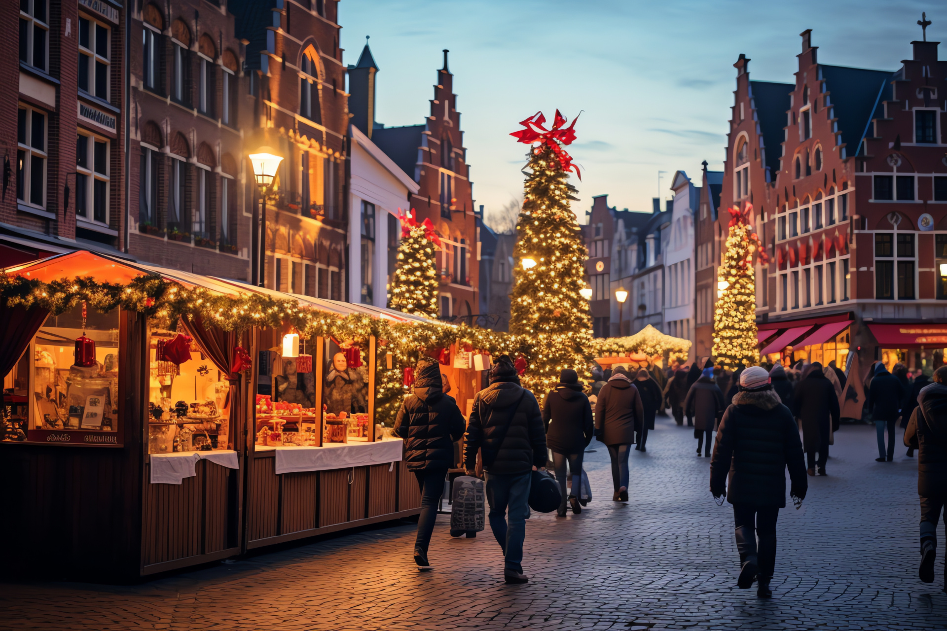 Frigid festivity, Belgian town, Public square, Holiday adornments, Merriment, HD Desktop Wallpaper