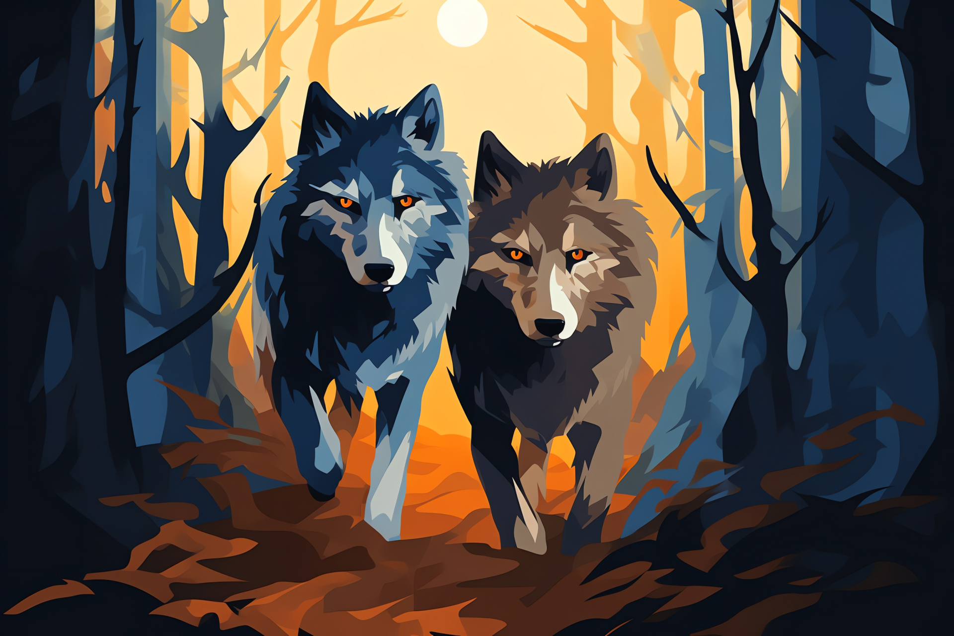 Timber Wolves, Canine predators, Blue-eyed wolves, Reddish-brown fur, Forest animals, HD Desktop Wallpaper